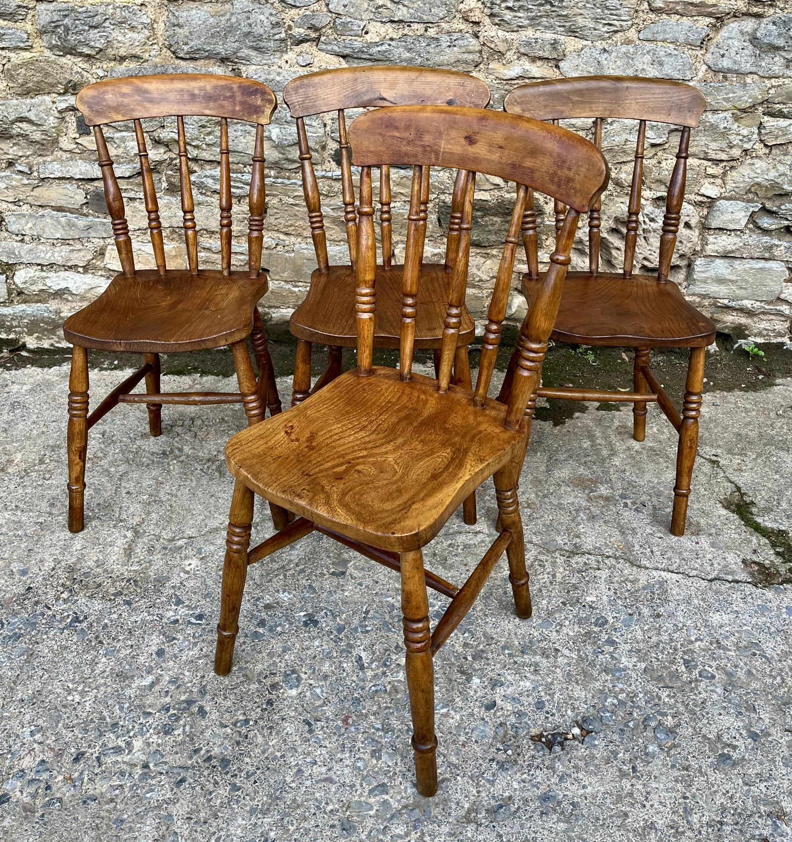 Set of 4 Antique Elm Kitchen Chairs (1 of 12)
