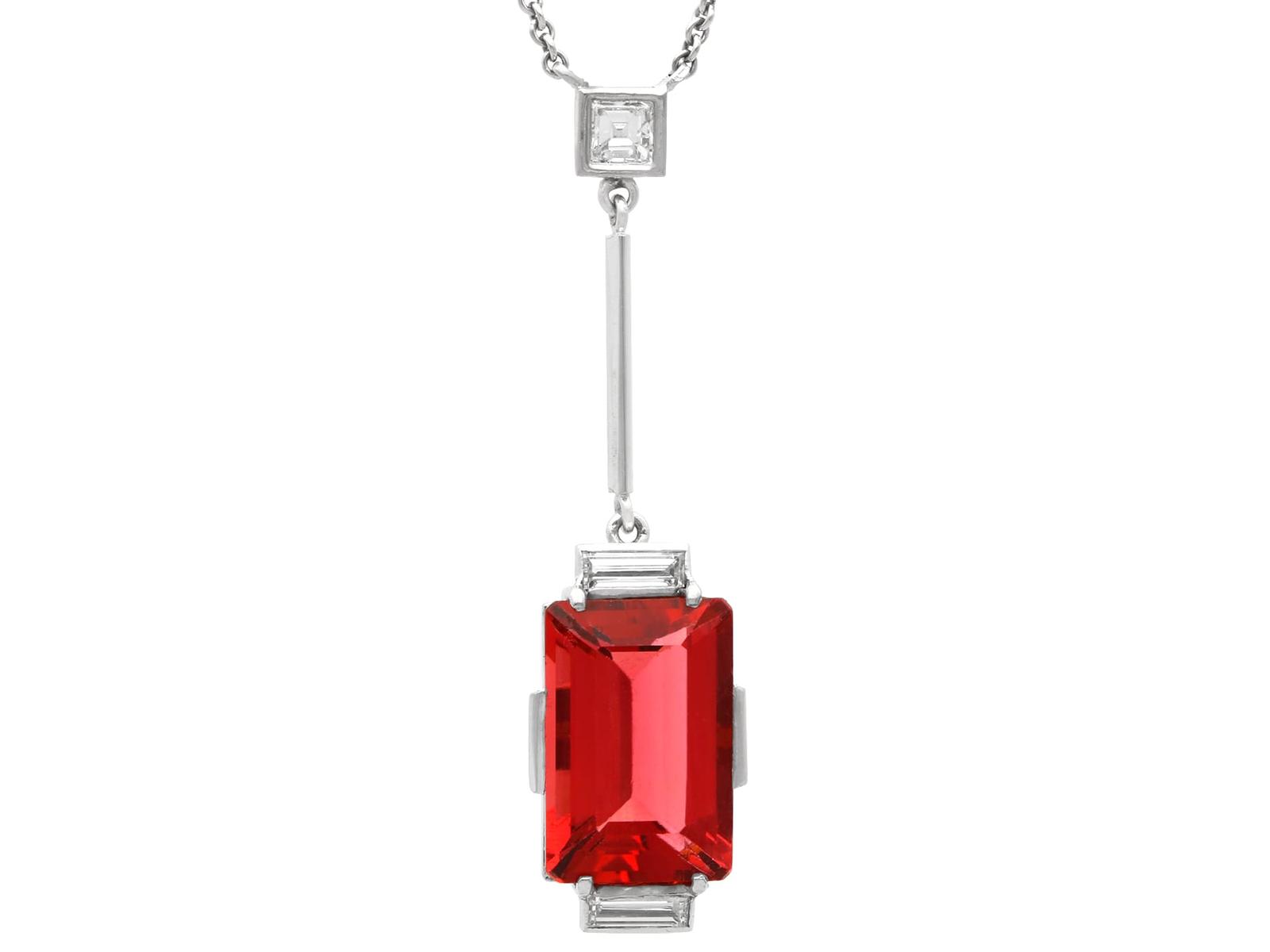 Vintage Art Deco 4.22ct Tourmaline & 0.23ct Diamond, 18ct White Gold Pendant c.1945 (1 of 9)