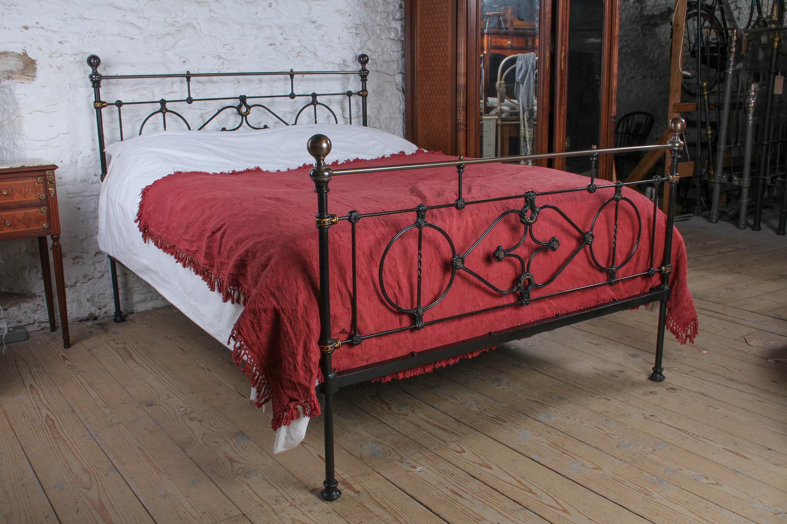 Extremely Rare Victorian Black and Brass King Size Bed (1 of 9)