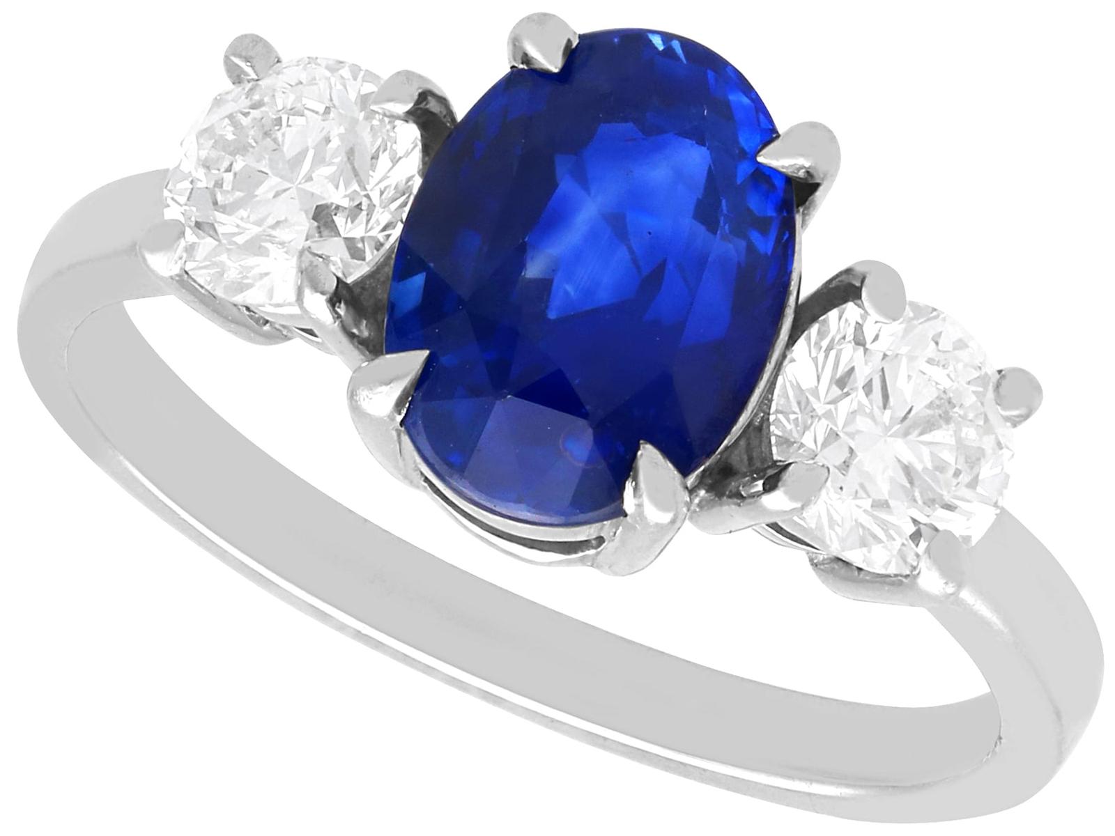 Vintage 3.01ct Ceylon Sapphire & 1.00ct Diamond, Platinum Trilogy Ring c.1970 (1 of 11)