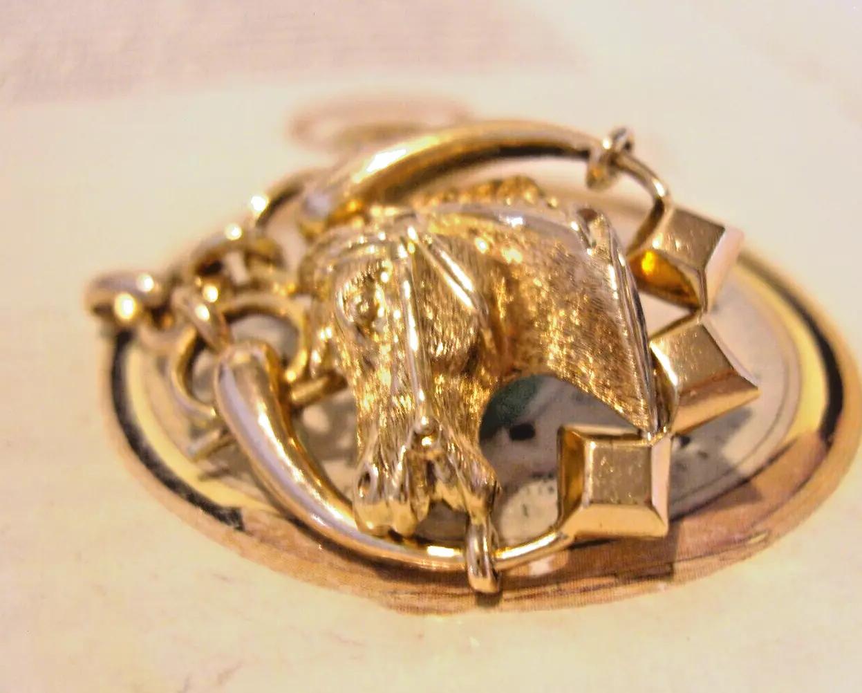 Pocket Watch Chain Horse Head Fob 12ct Rose Gold Filled Big Victorian 1890s Fob (1 of 7)