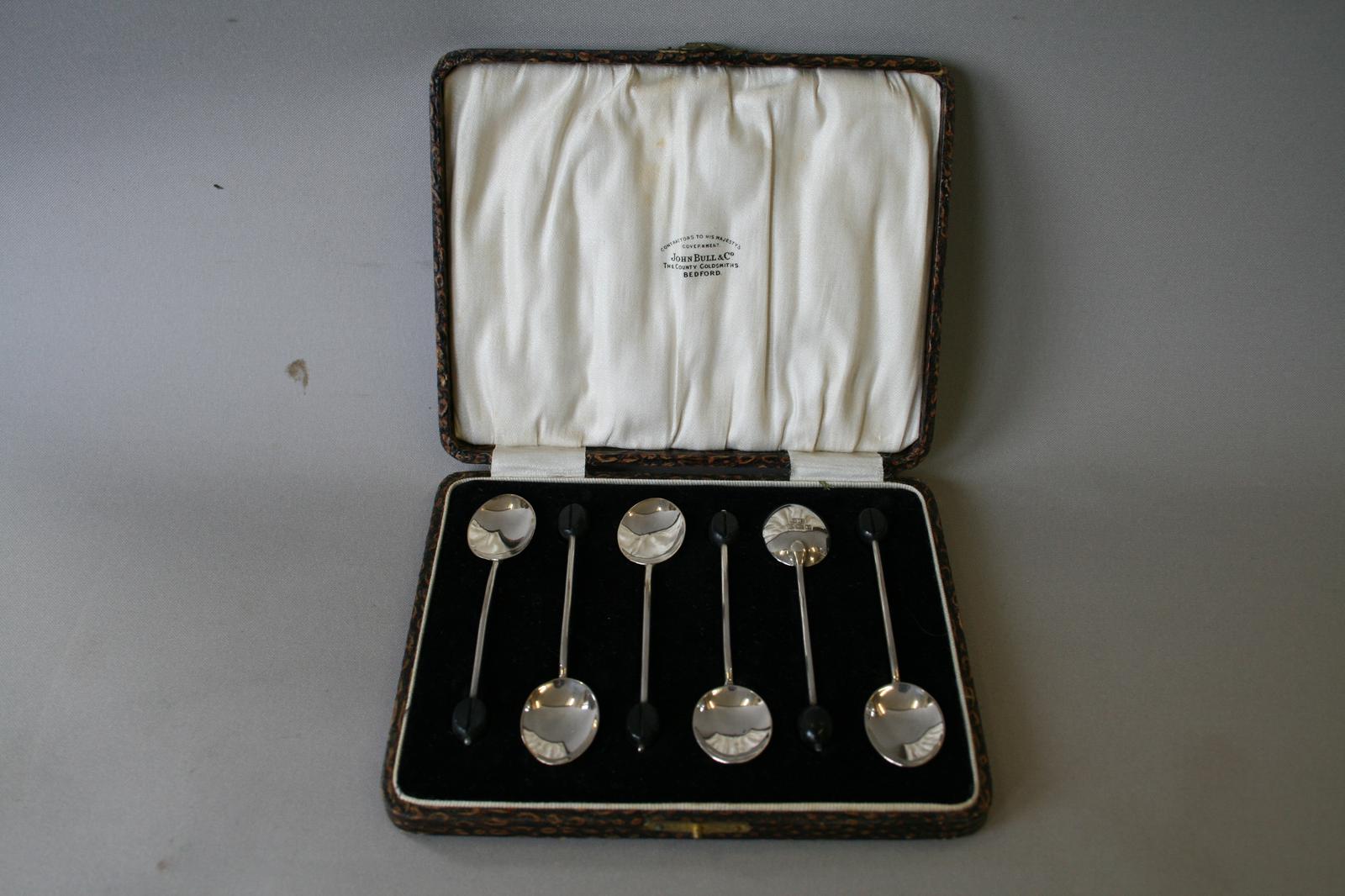 Boxed Set of 6 Silver & Ebony Coffee Spoons 1926 (1 of 4) Boxed Set of 6 Silver & Ebony Coffee Spoons 1926 (1 of 4)