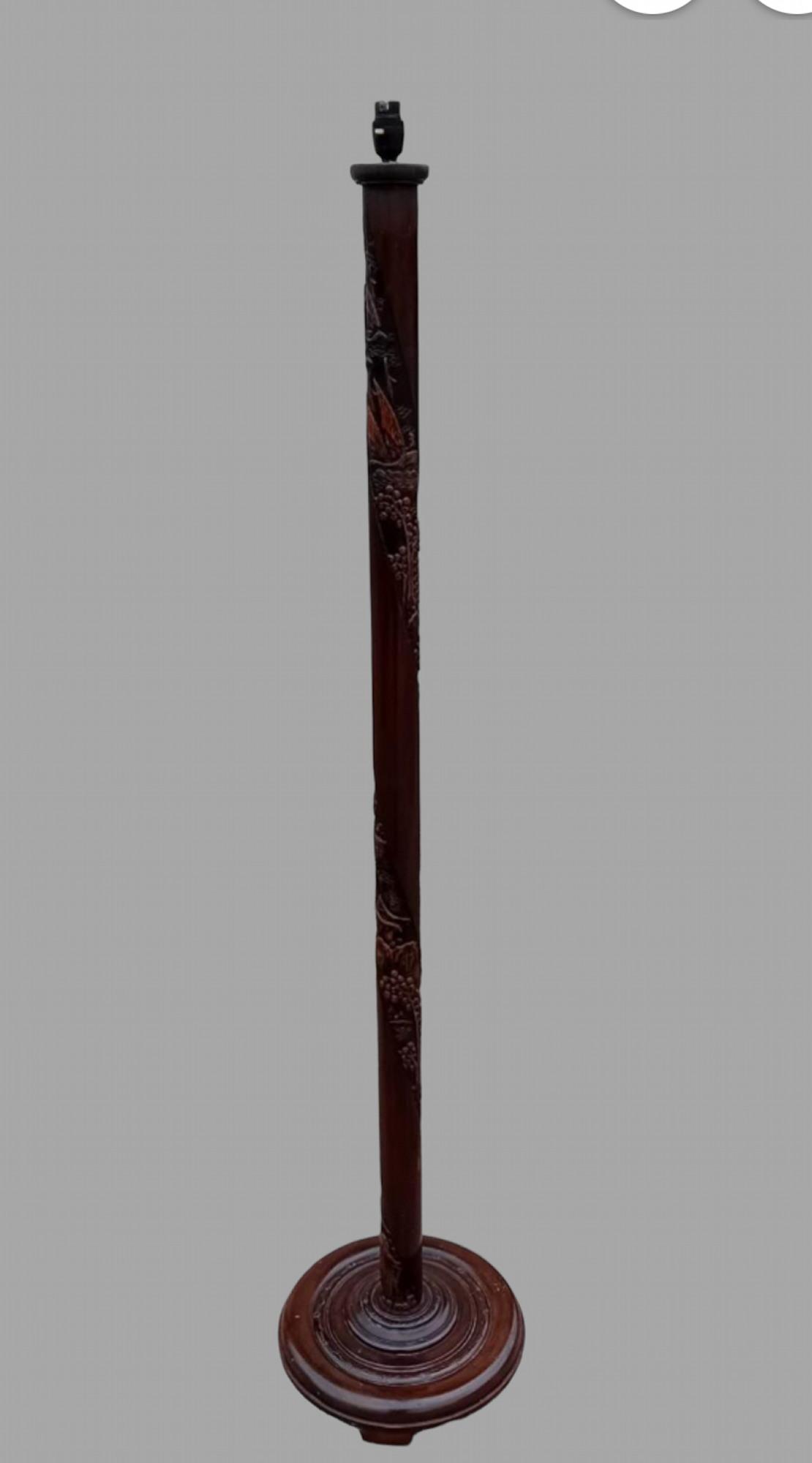 Oriental Carved Hardwood Standard Lamp (1 of 5)