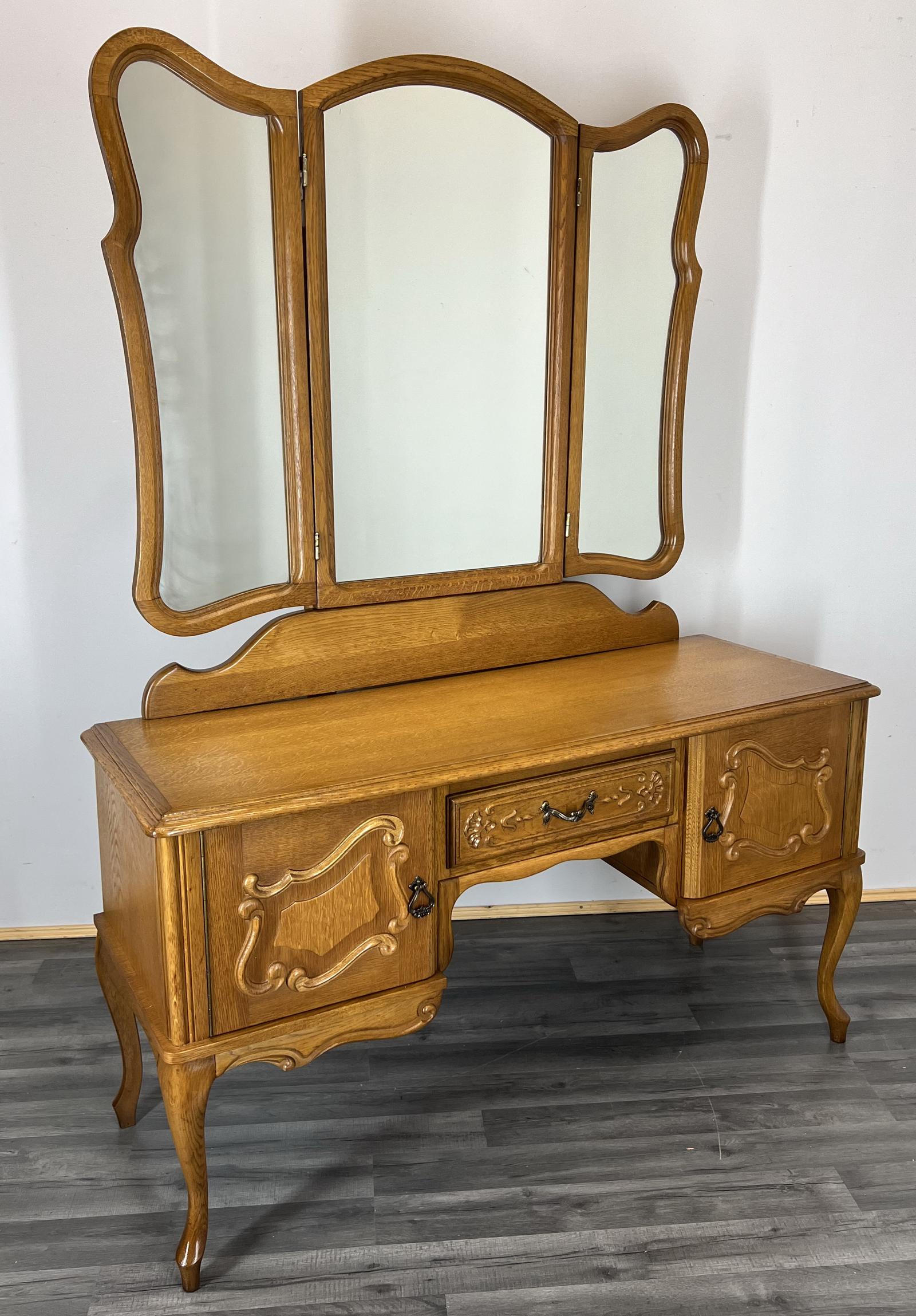 Dressing Table with Mirror Vintage French Oak Vanity Table Makeup (1 of 10) Dressing Table with Mirror Vintage French Oak Vanity Table Makeup (1 of 10)