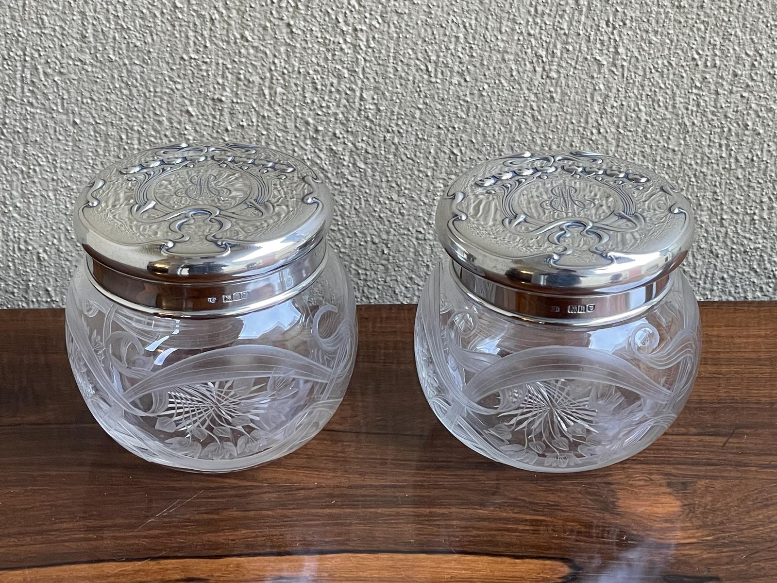 Pair of Art Nouveau Silver Mounted Dressing Table Jars (1 of 9) Pair of Art Nouveau Silver Mounted Dressing Table Jars (1 of 9)