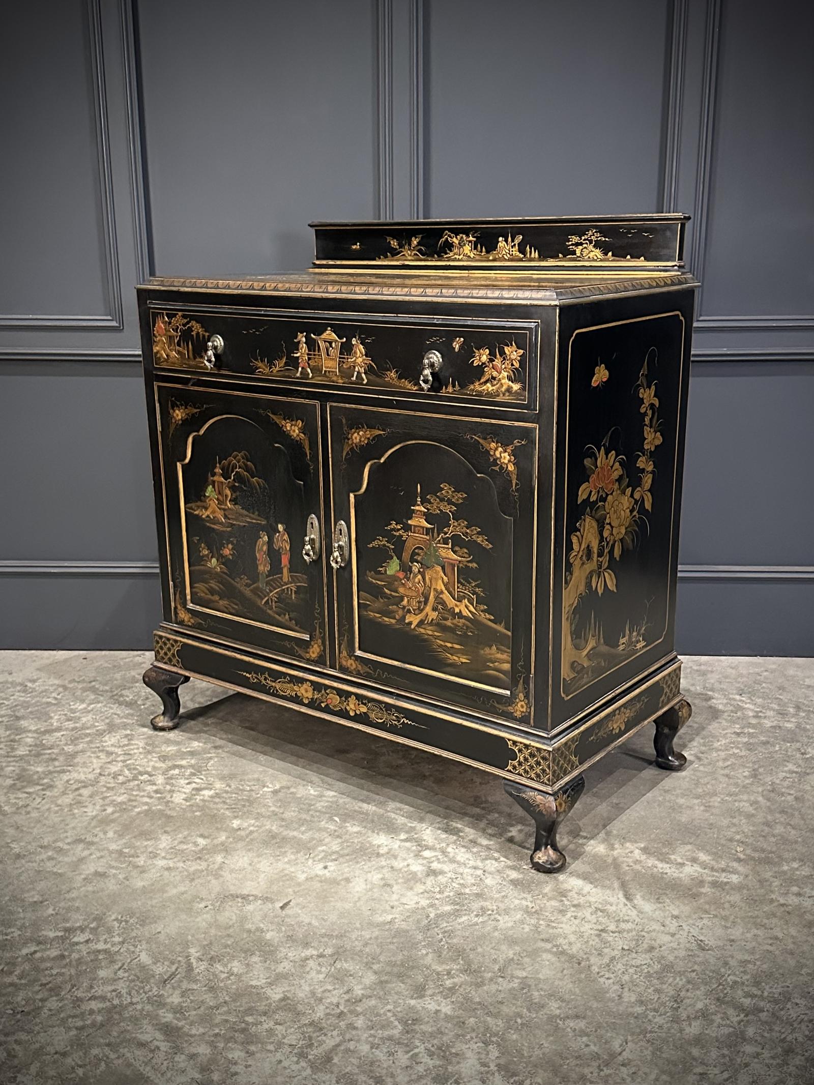 Chinoiserie Black Lacquered Japanned Side Cabinet (1 of 13) Chinoiserie Black Lacquered Japanned Side Cabinet (1 of 13)