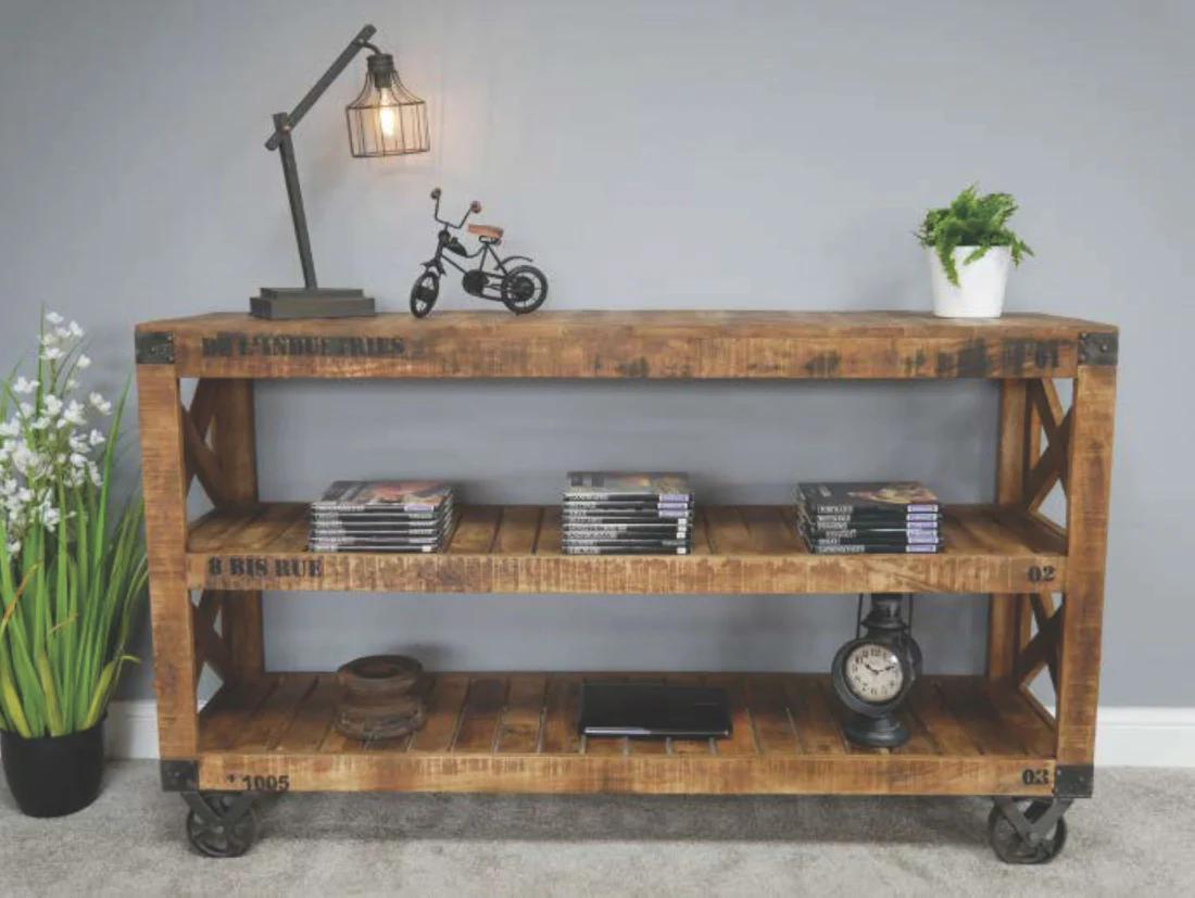 Robust Wooden Shelf Unit on Wheels - Storage TV Console Hallway - LA536360