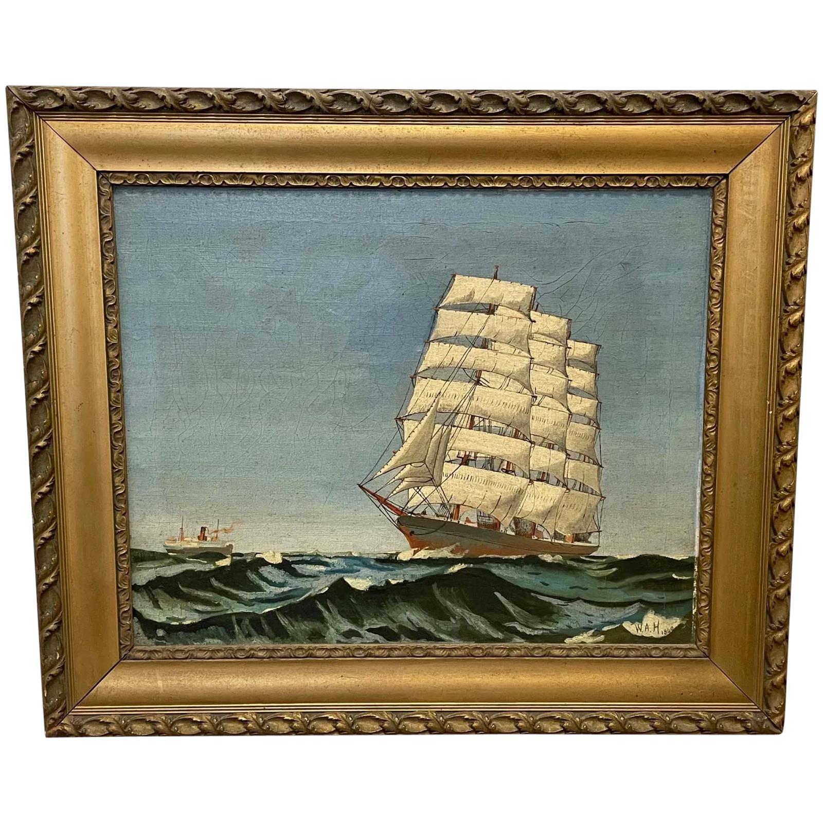 Marine Oil Painting Clipper Steam Ships Sailing Choppy Scottish Clyde (1 of 25) Marine Oil Painting Clipper Steam Ships Sailing Choppy Scottish Clyde (1 of 25)