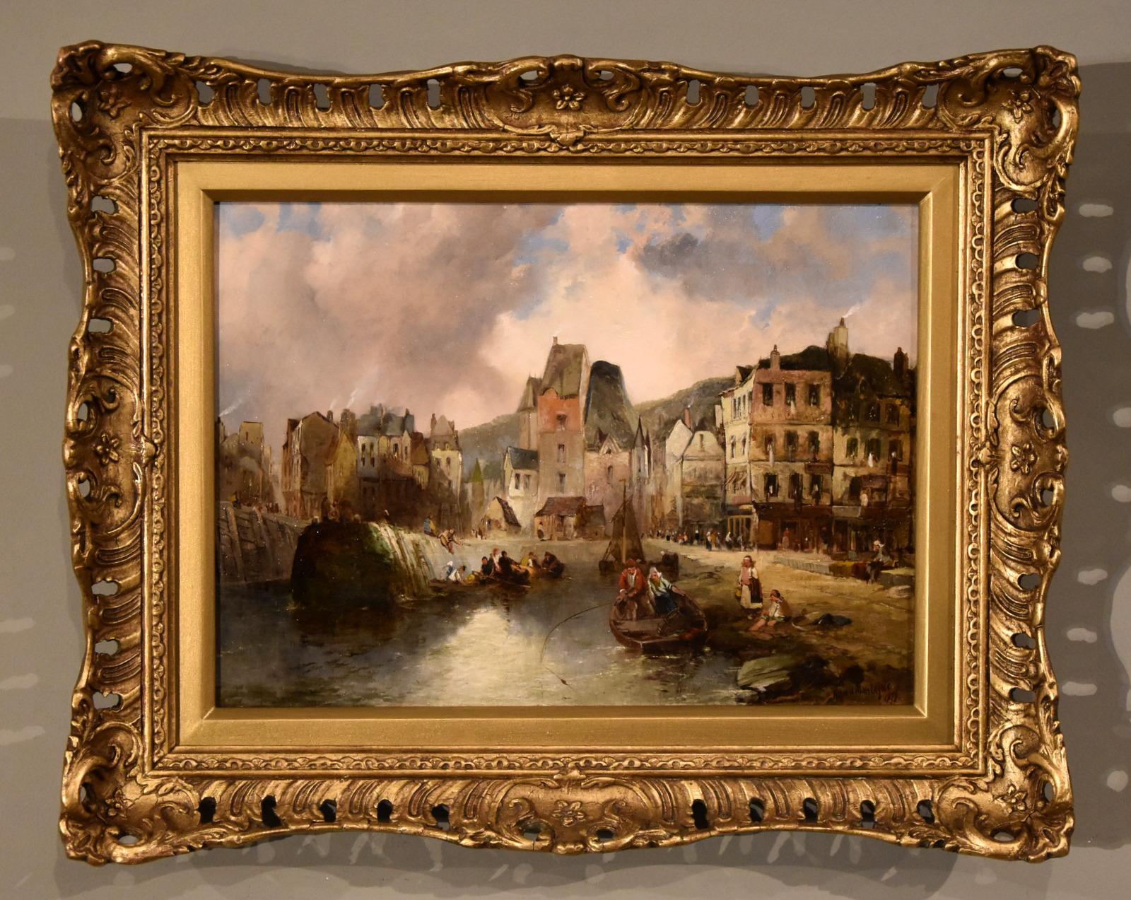 Oil Painting by Alfred Montague - The Entrance to the Honfleur from the Water (1 of 6)
