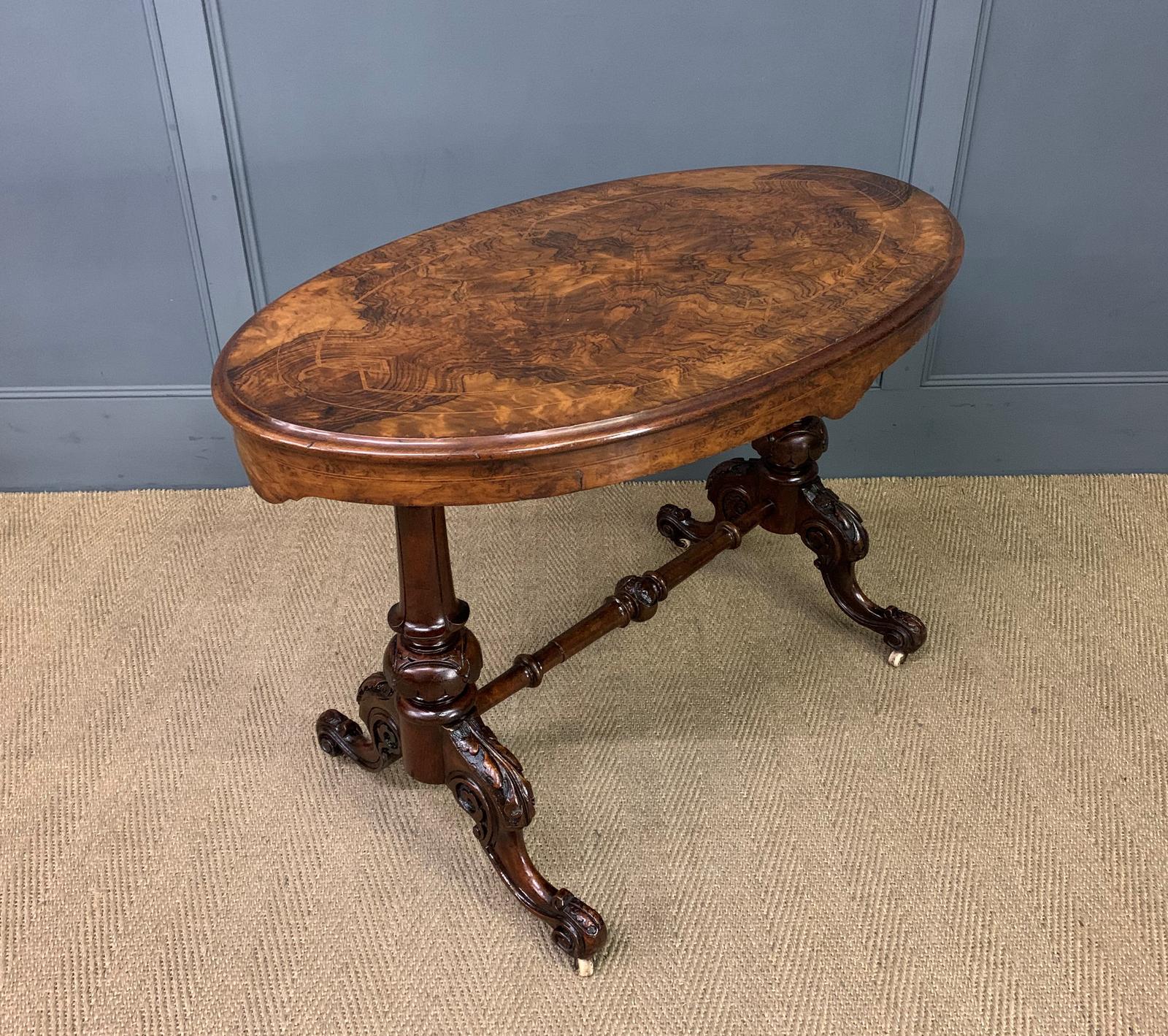 Victorian Inlaid Burr Walnut Stretcher Table (1 of 10)