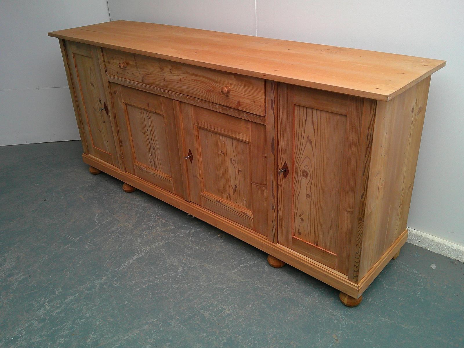 A Shallow Flat Antique / Old Pine 4 Door Dresser Base /TV Stand to Wax / Paint (1 of 9)