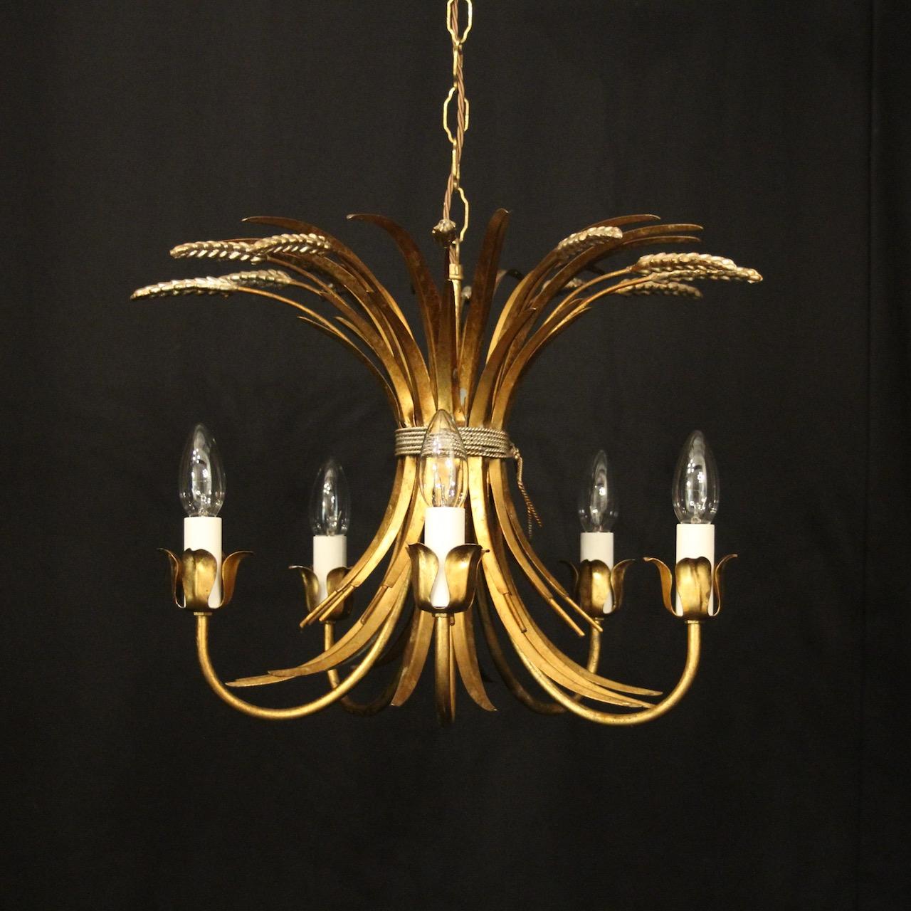French Gilded Wheatsheaf 5 Light Chandelier (1 of 10) French Gilded Wheatsheaf 5 Light Chandelier (1 of 10)
