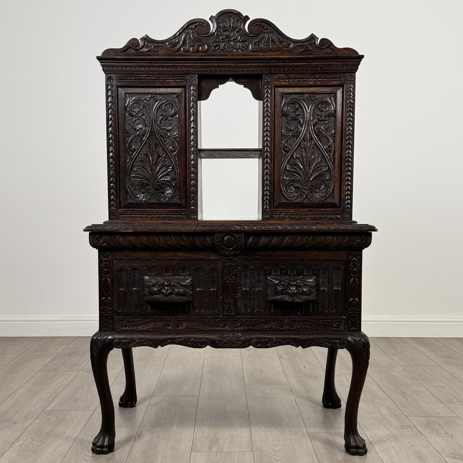 Antique 19th Century Heavily Carved Oak Cabinet (1 of 12)