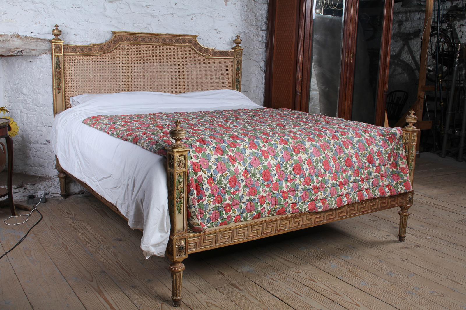 Absolutely Show Stopping Caned & Carved Original 6’ Louis XVI Bed (1 of 8)