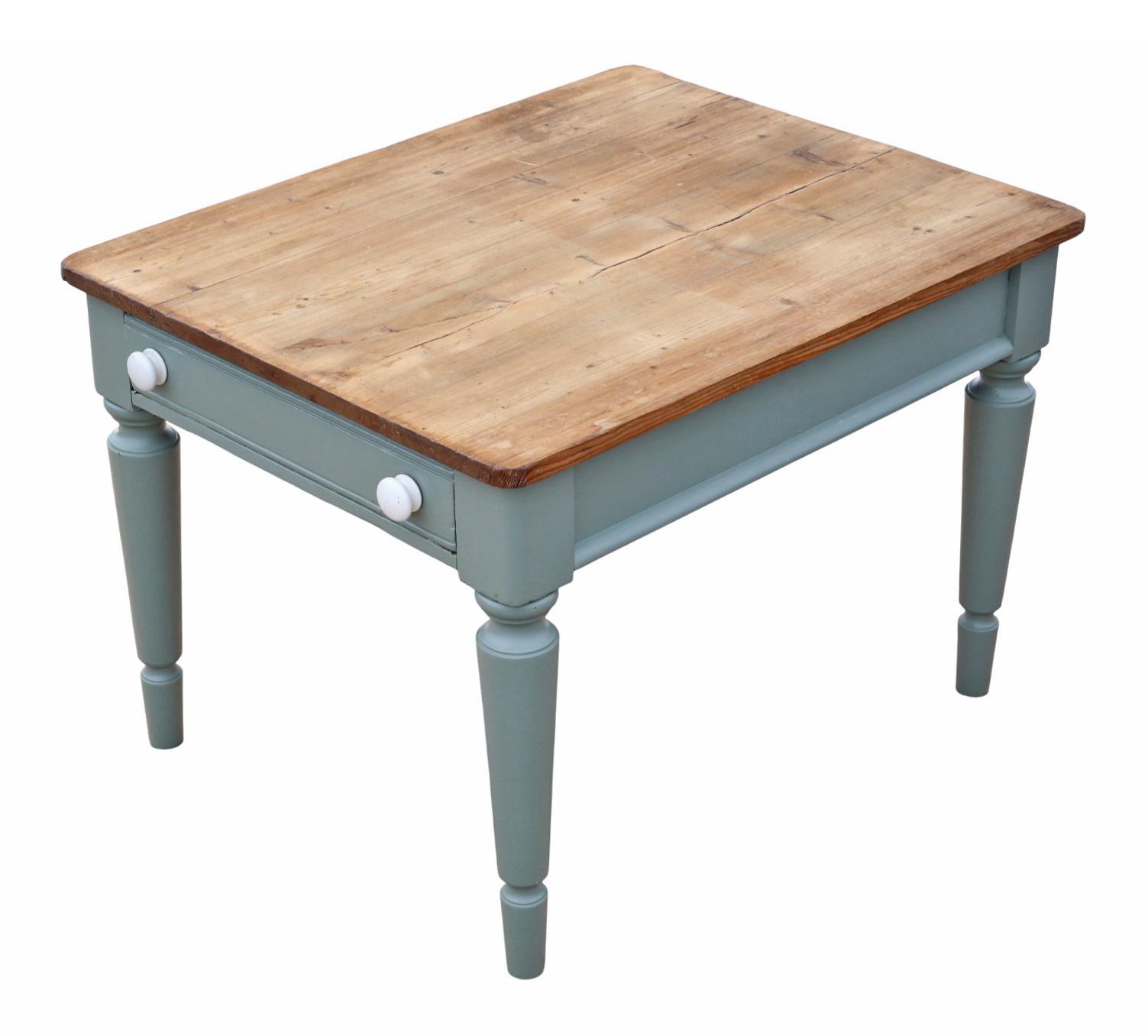 Antique c.1915 Pine Kitchen Dining Table with End Drawer – Fine Quality Furniture (1 of 9) Antique c.1915 Pine Kitchen Dining Table with End Drawer – Fine Quality Furniture (1 of 9)