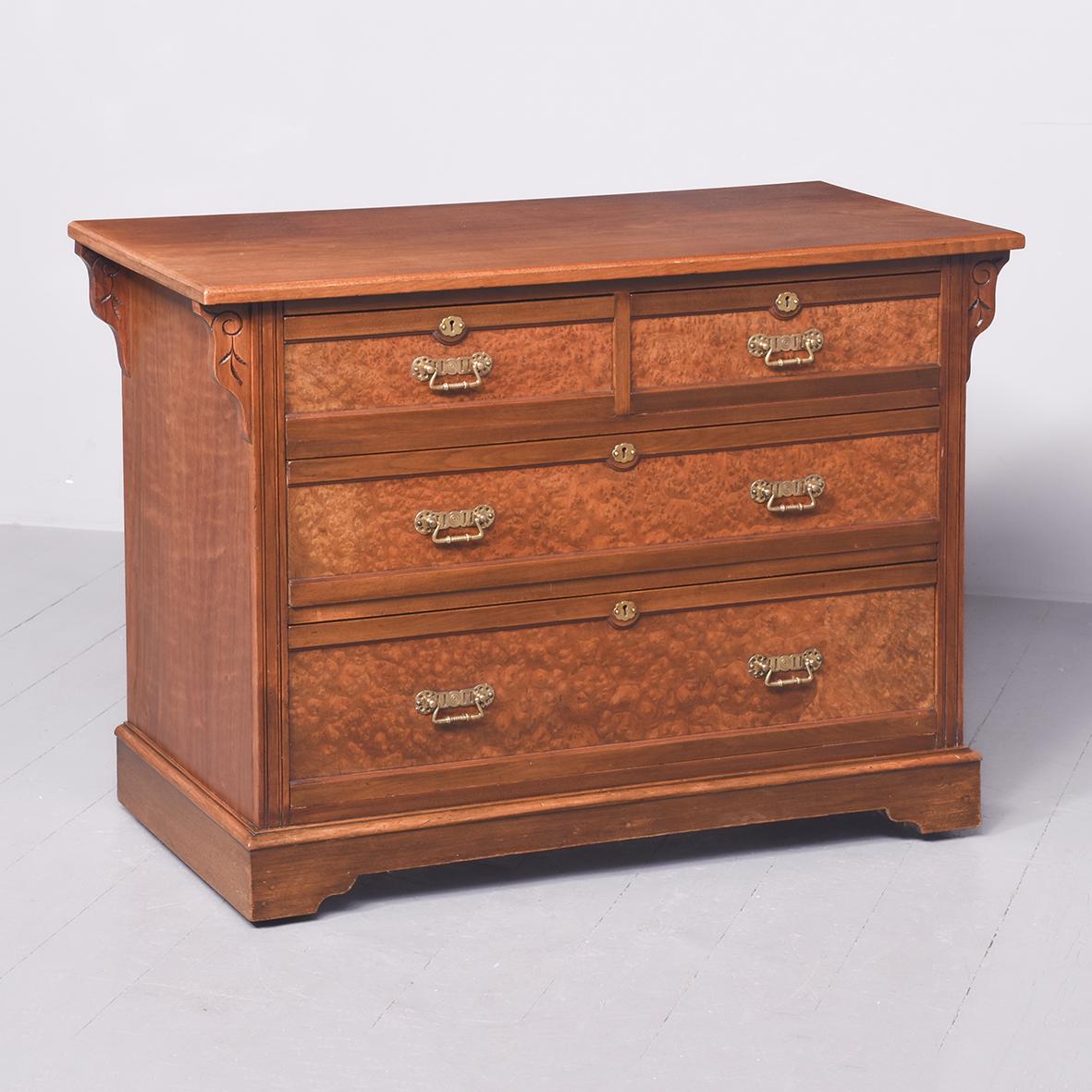 Unusual Birds Eye Maple and Walnut Neat-sized Arts and Crafts Chest of Drawers (1 of 9)