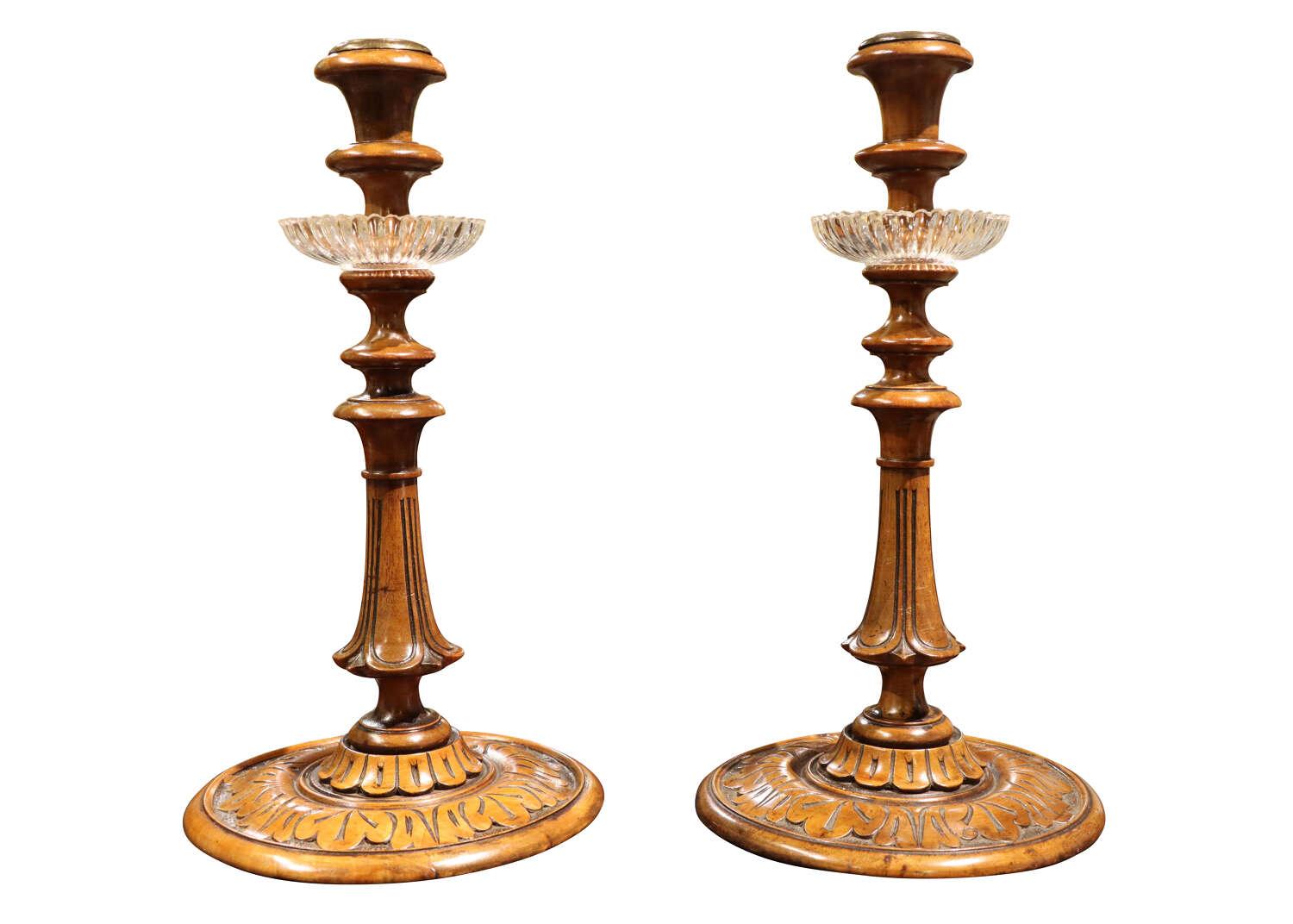 Pair of Carved Walnut Candlesticks (1 of 4) Pair of Carved Walnut Candlesticks (1 of 4)