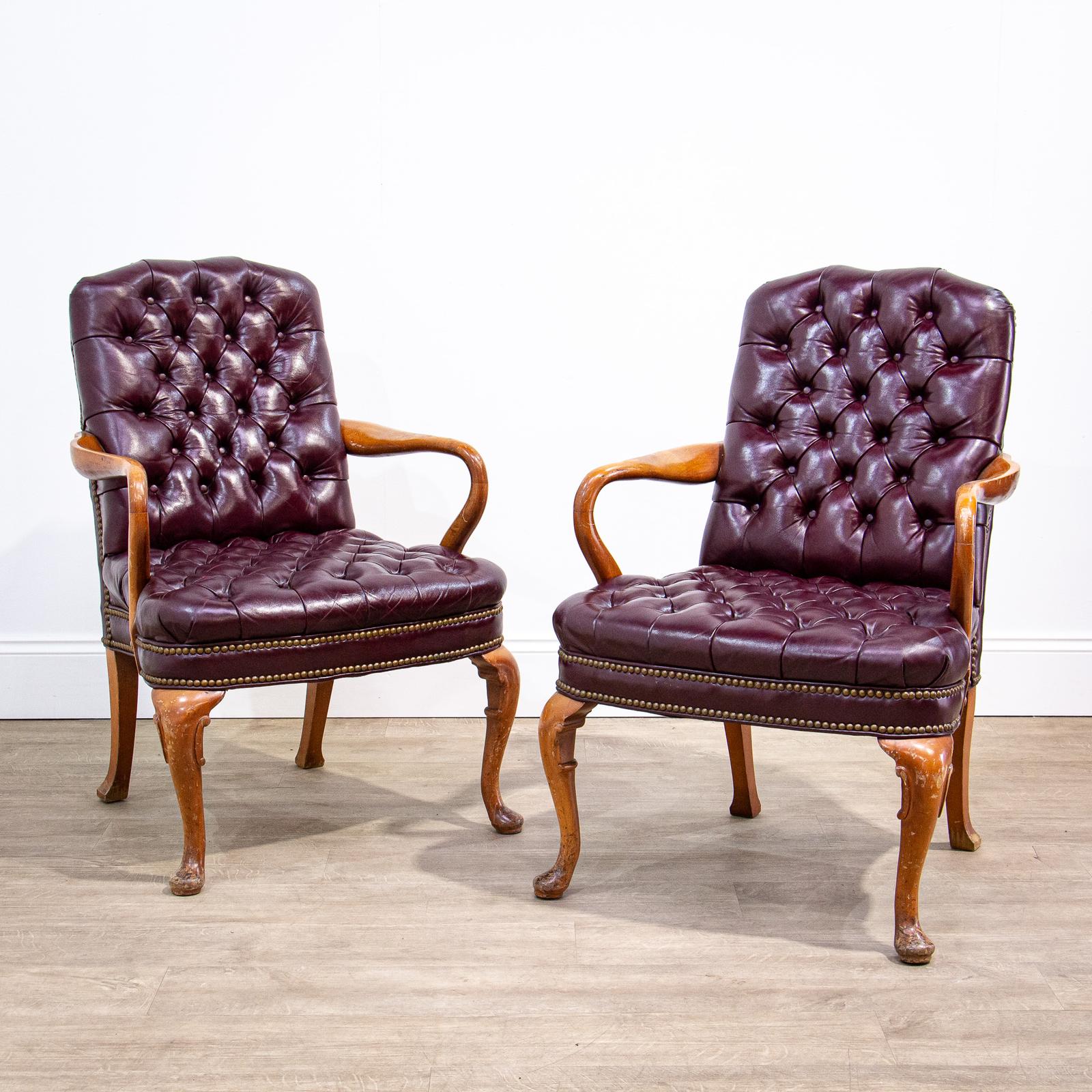 Pair of Maroon Leather Library Armchairs (1 of 14) Pair of Maroon Leather Library Armchairs (1 of 14)