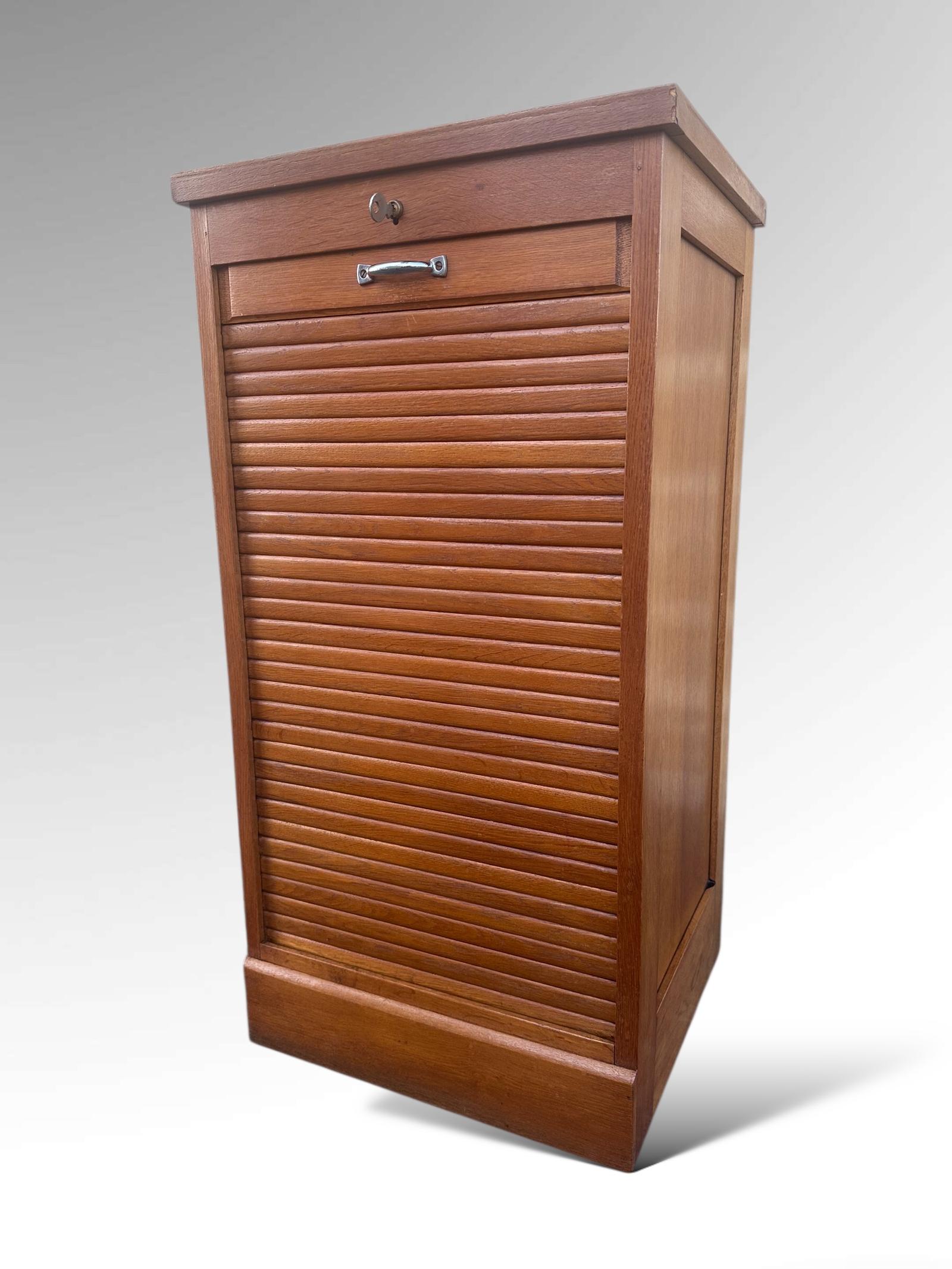 Vintage French Small Single Tambour Fronted Filing Cabinet (1 of 12) Vintage French Small Single Tambour Fronted Filing Cabinet (1 of 12)