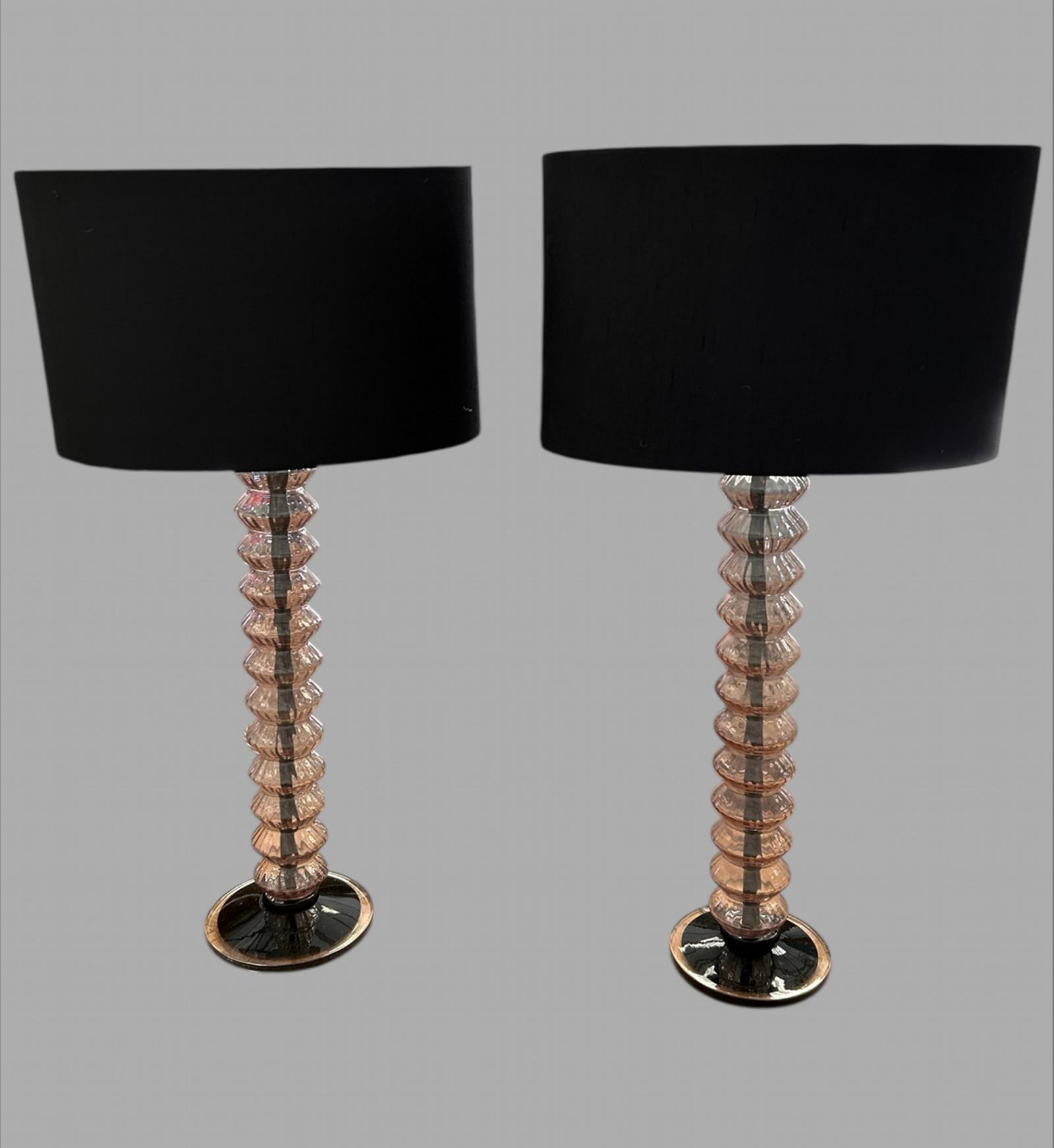 Striking Pair of Murano Glass Table Lamps with Black Silk Shades (1 of 7)