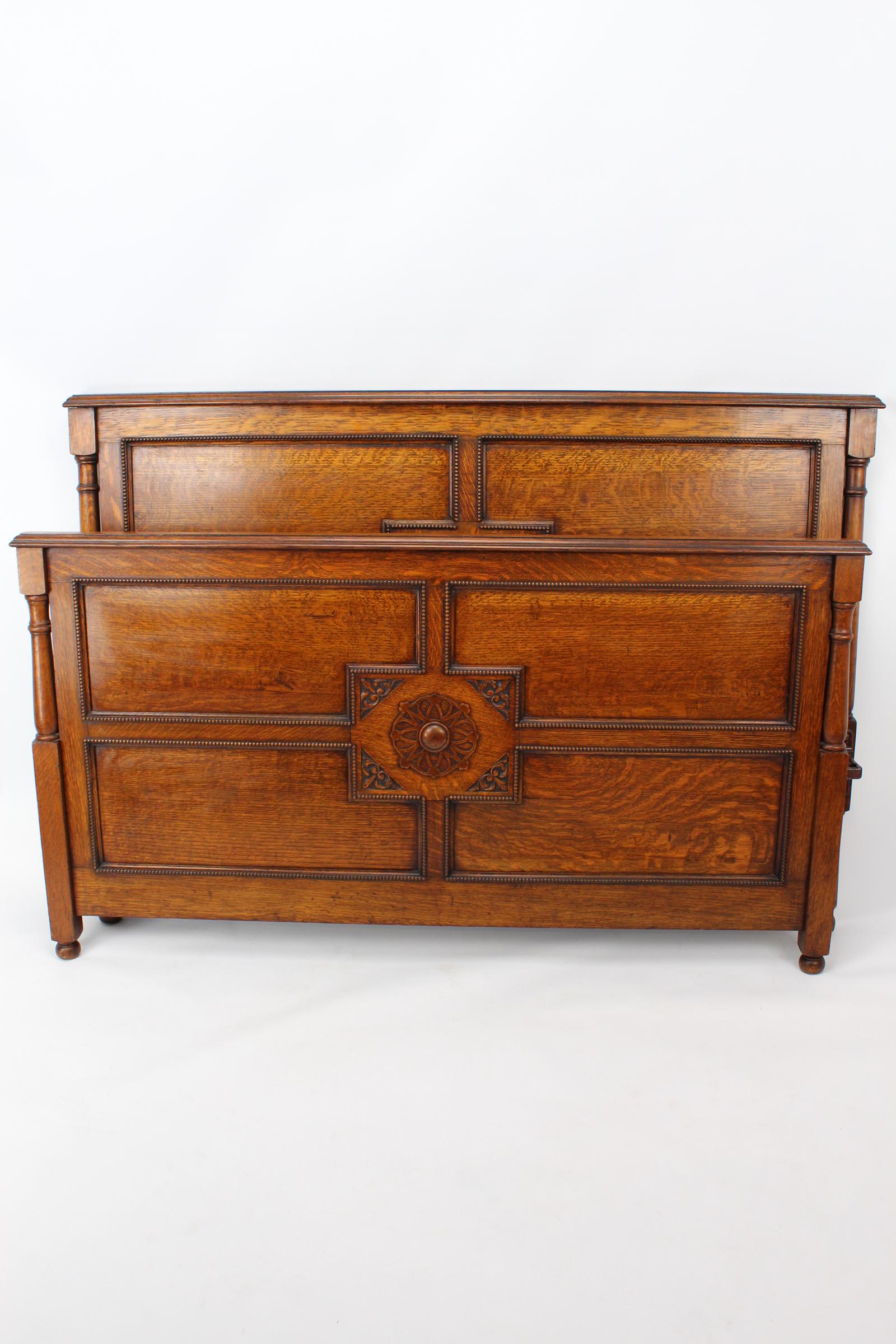 Antique Edwardian Oak Double Bed (1 of 13)