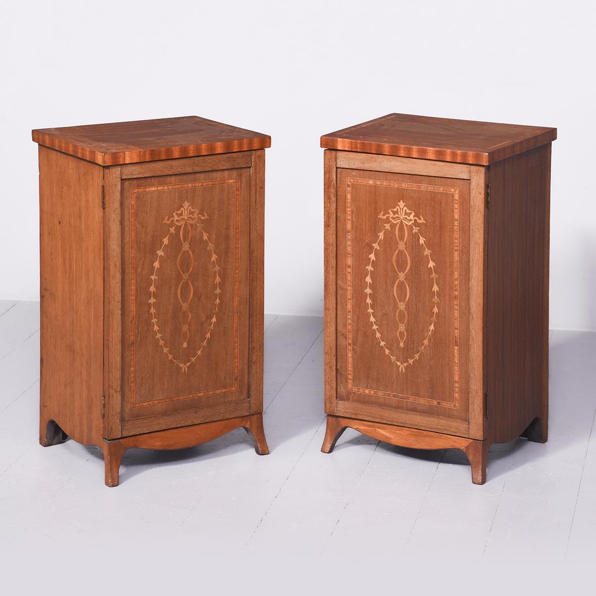 Pair of Late 19th Century Inlaid Sheraton Style Mahogany Lockers (1 of 8)
