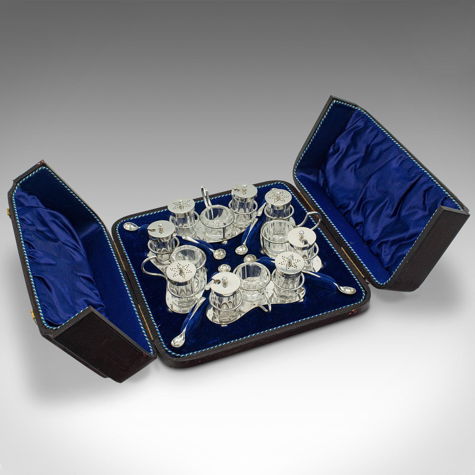 Cased Antique Cruets, English, Silver Plate, Condiment Stands, Edwardian c.1910 (1 of 6)