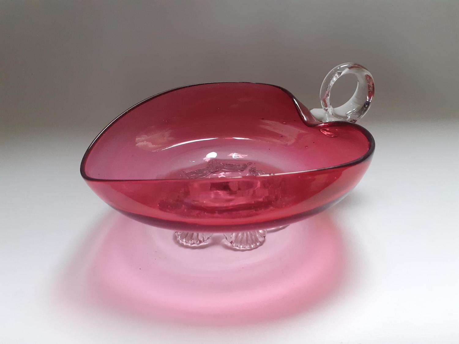 Charming Victorian Cranberry Glass Heart Shaped Dish (1 of 4)