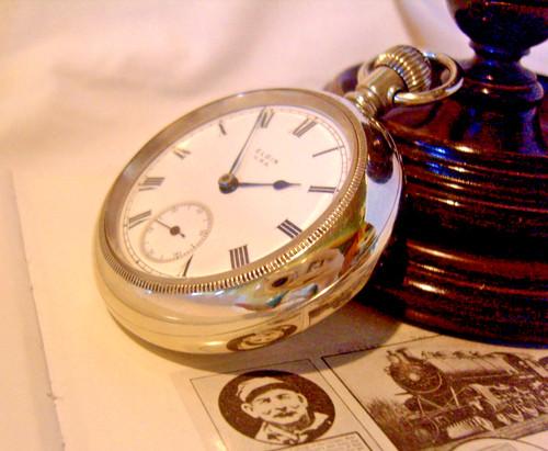 Pocket Watch Elgin USA Railway Type 1919 Antique 7J Big Silver Nickel Case FWO (1 of 22)