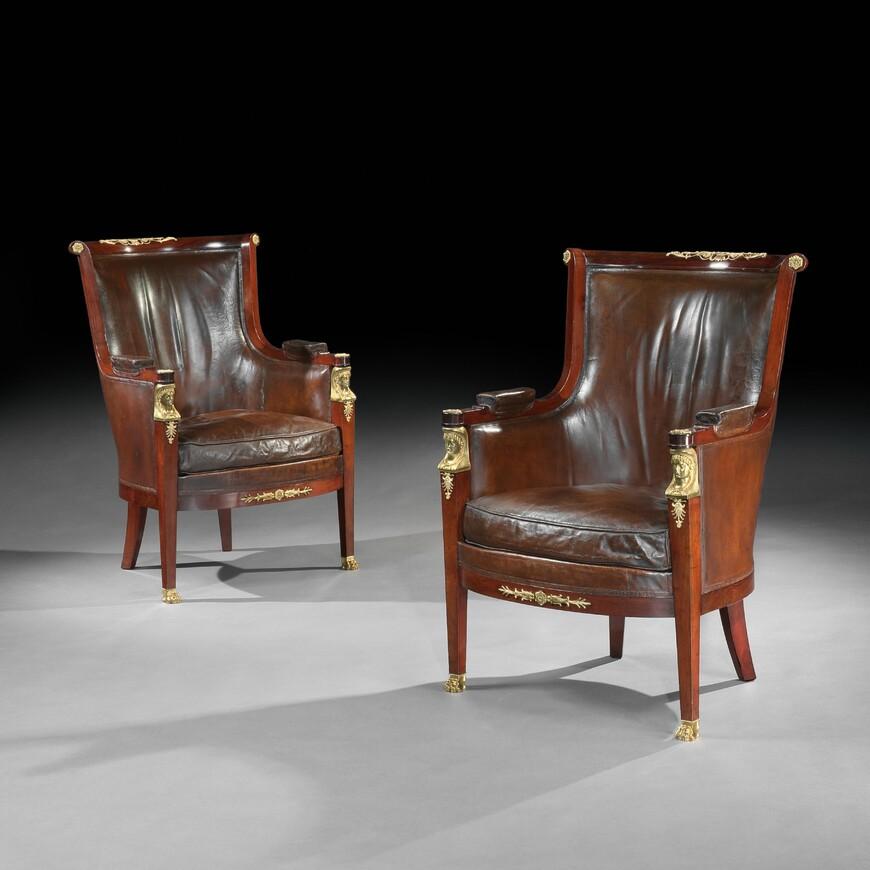 Pair of 19th Century Gilt Bronze Mounted Moroccan Leathered Armchairs - Maison Lalande (1 of 11) Pair of 19th Century Gilt Bronze Mounted Moroccan Leathered Armchairs - Maison Lalande (1 of 11)