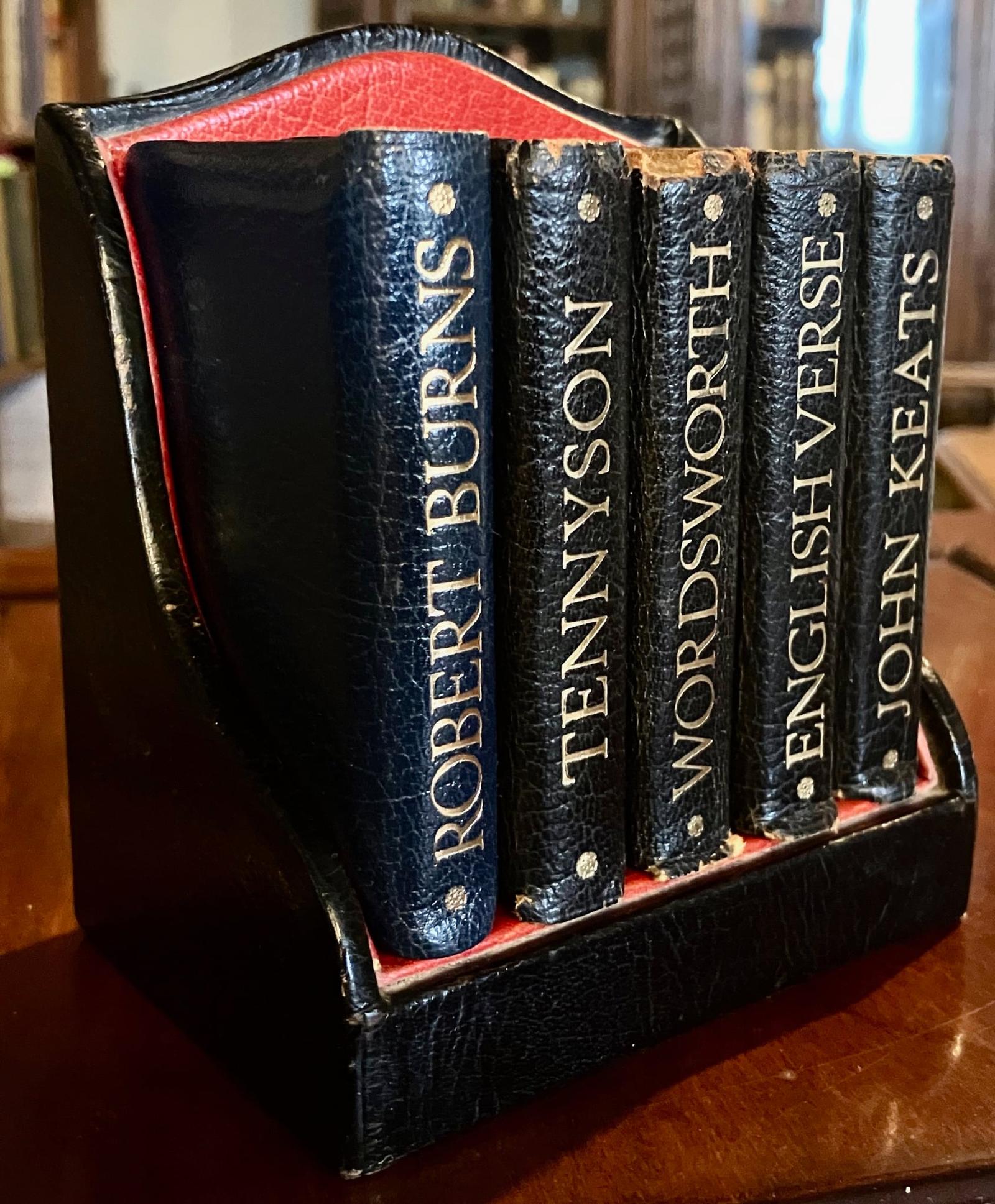 1969 Asprey Miniature Poetry Set 5 x Vols Full Leather + Leather Stand (1 of 4)