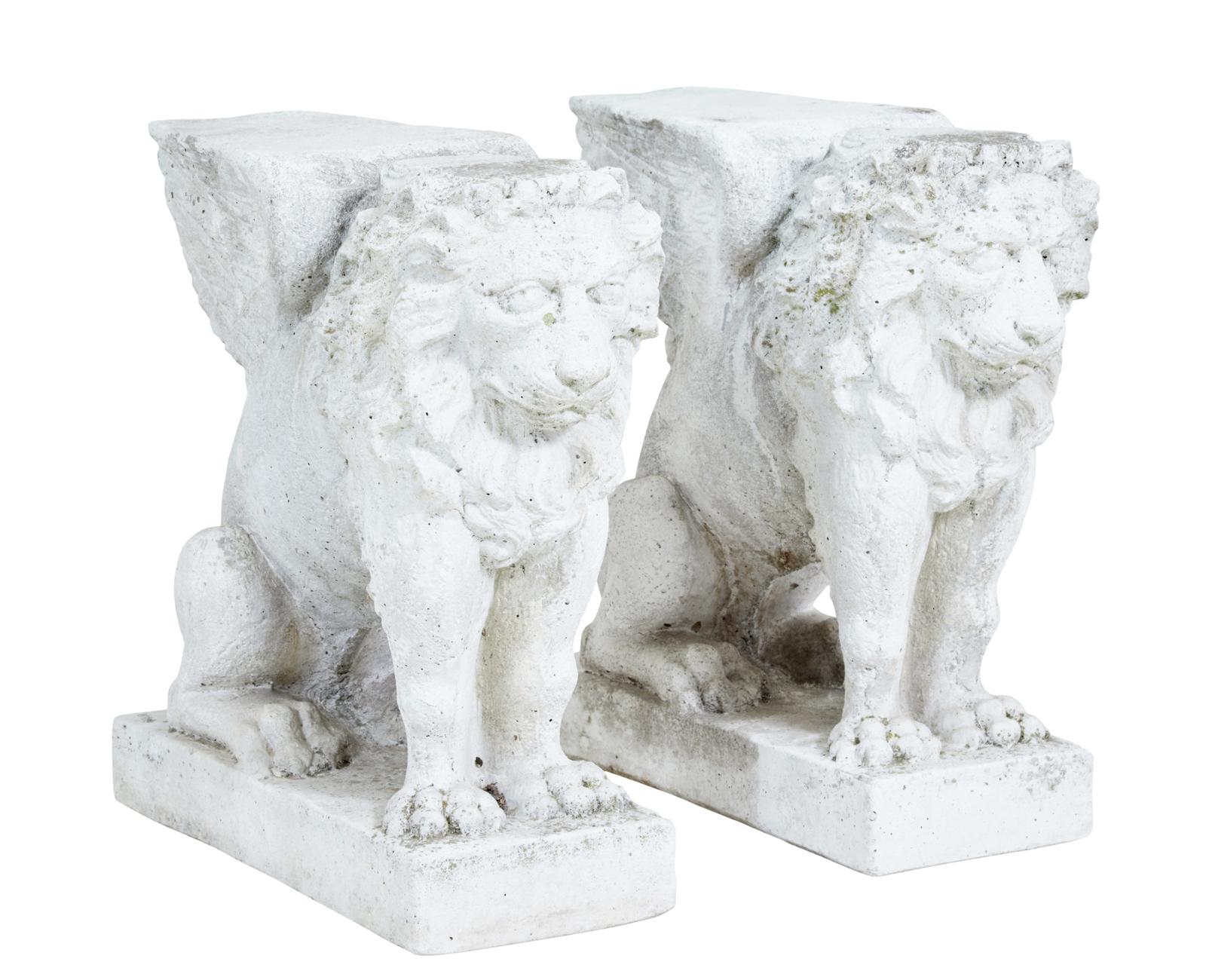 Pair of Early 20th Century Stone Garden Lion Pedestals (1 of 10)