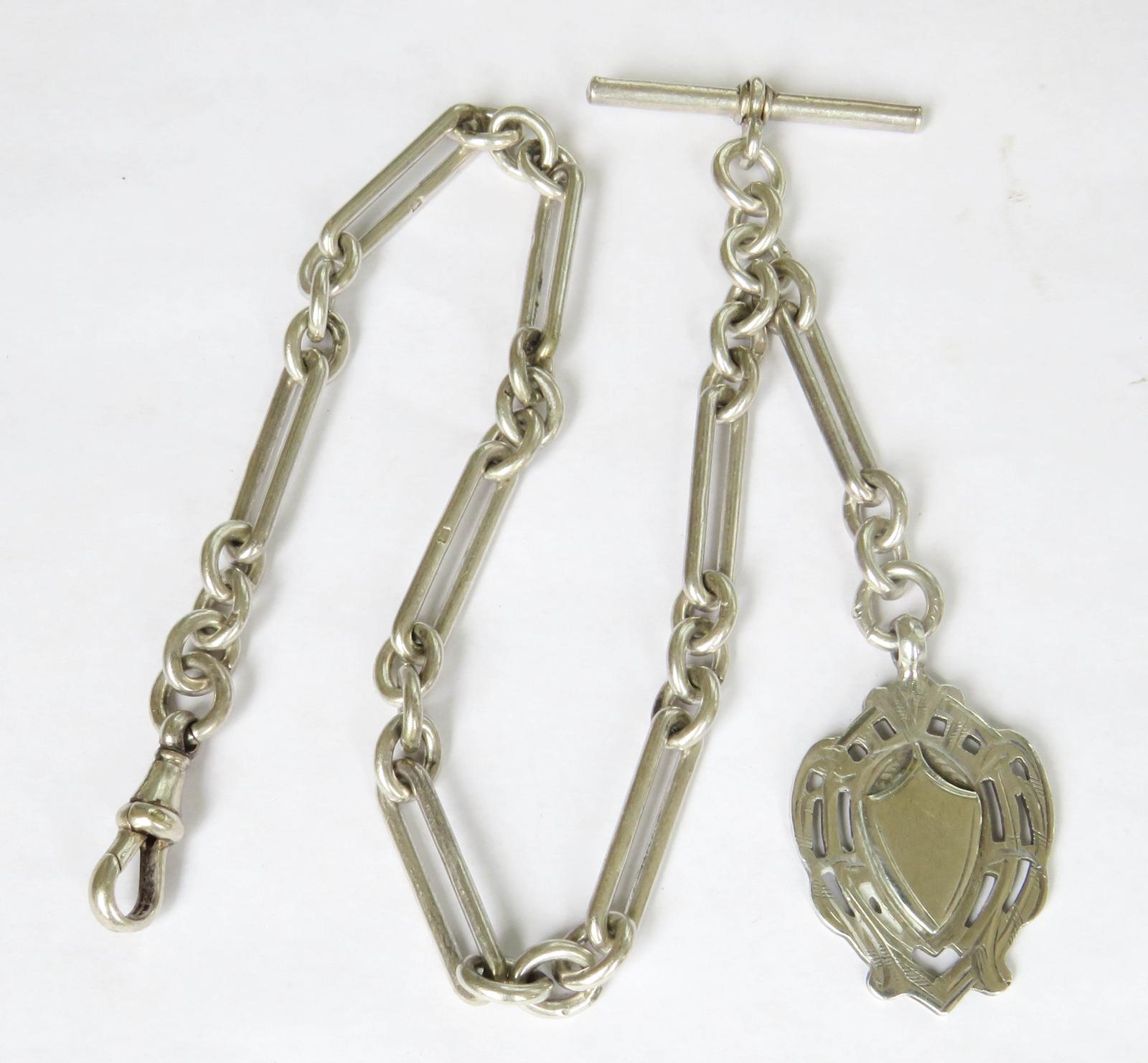 Antique Silver Churchill Chain & Fob (1 of 4)