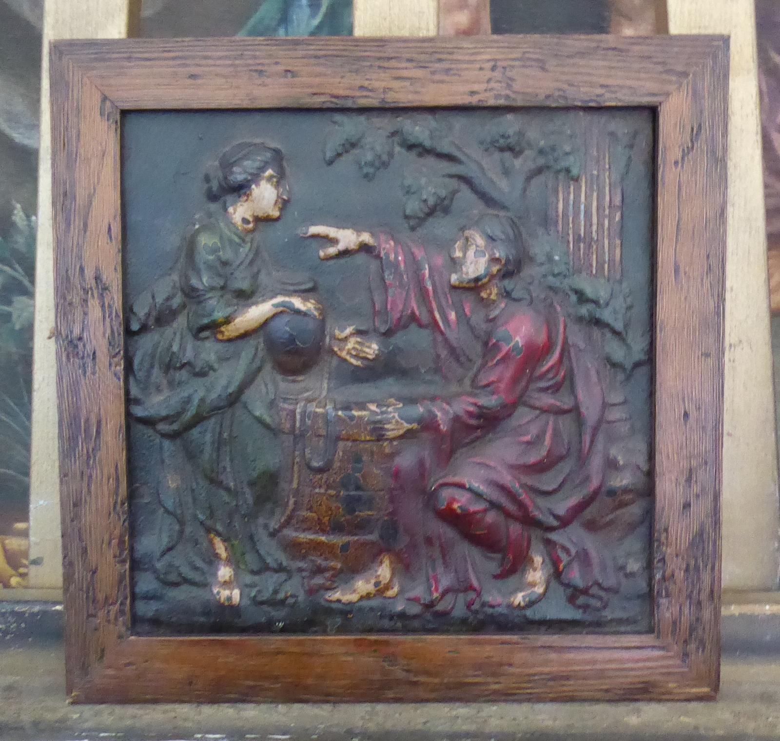 Cast Iron Metal Plaque Man & Woman at Well 1760 (1 of 14) Cast Iron Metal Plaque Man & Woman at Well 1760 (1 of 14)