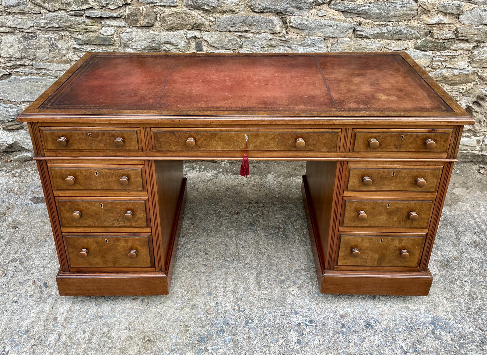 Antique Burr Walnut Pedestal Desk (1 of 18)