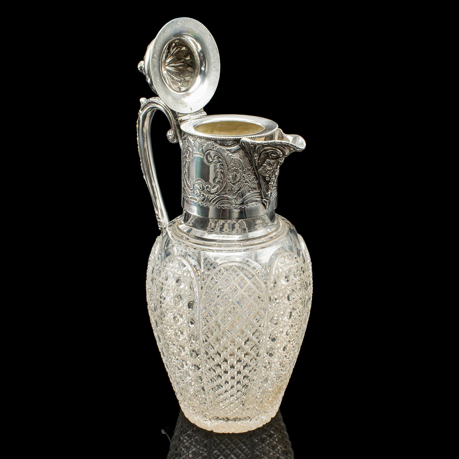 Antique Dessert Wine Jug, English, Glass, Silver Plate, Serving Ewer, Victorian (1 of 12)