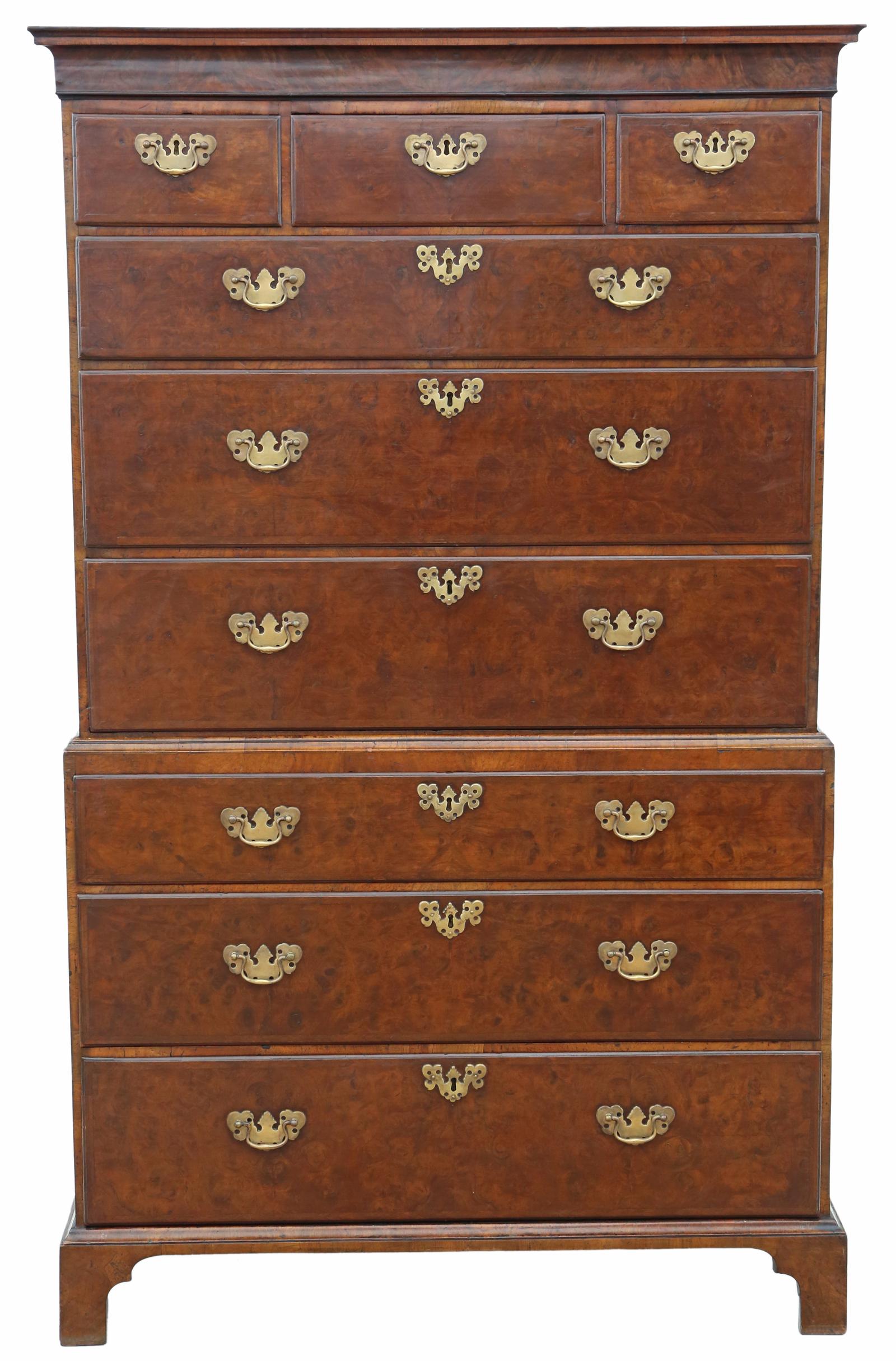 Antique 18th Century Burr Walnut Tallboy Chest on Chest of Drawers - Fine Quality (1 of 9)