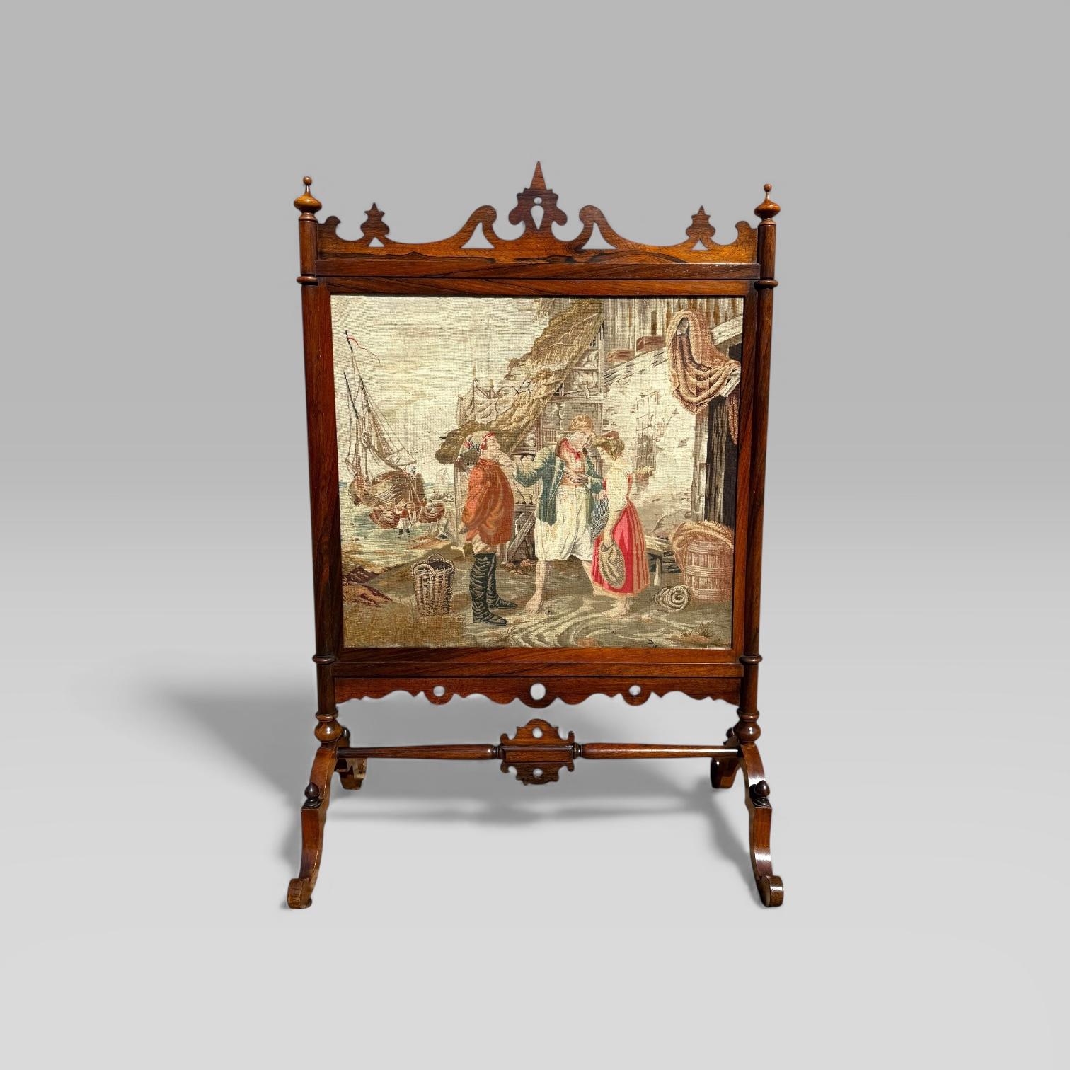Antique English Victorian Rosewood & Needlework Cheval Fire Screen (1 of 14) Antique English Victorian Rosewood & Needlework Cheval Fire Screen (1 of 14)