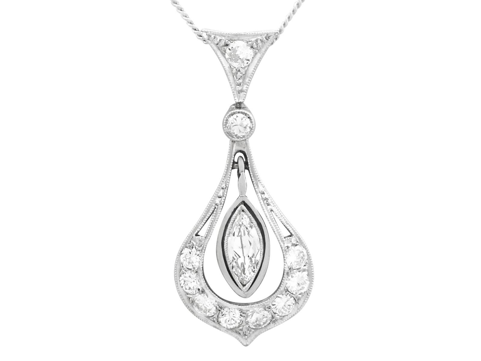 0.87ct Diamond & Platinum Pendant c.1930 (1 of 9)