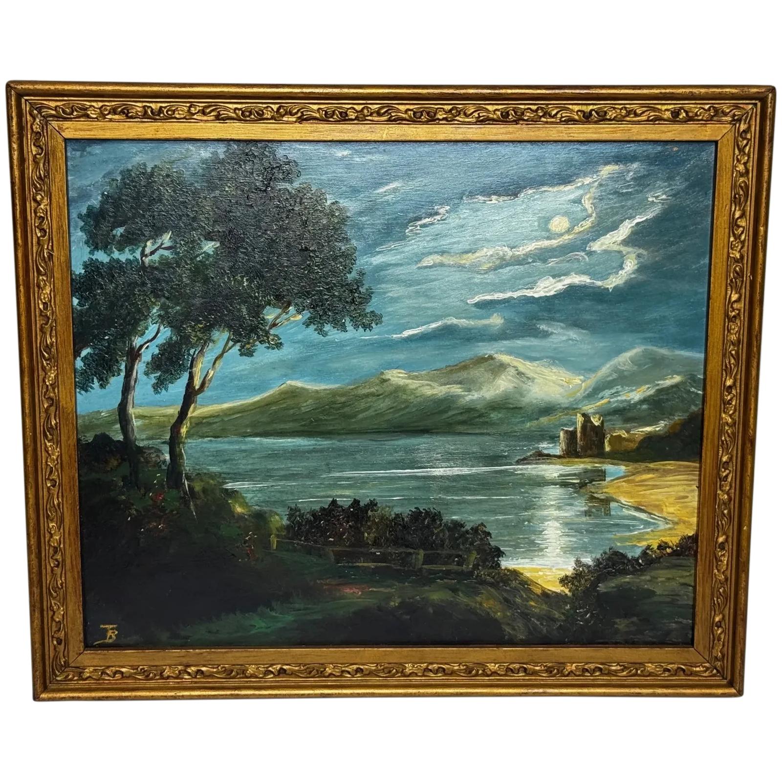 🌙 Moonlit Watch Over Loch Ness Oil Painting of Urquhart Castle after James Bell Anderson (1 of 46)