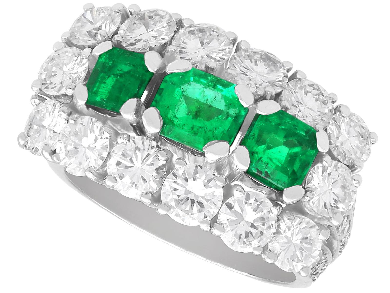 Vintage 1.95ct Colombian Emerald & 5.34ct Diamond 18k White Gold Dress Ring c.1960 (1 of 12)