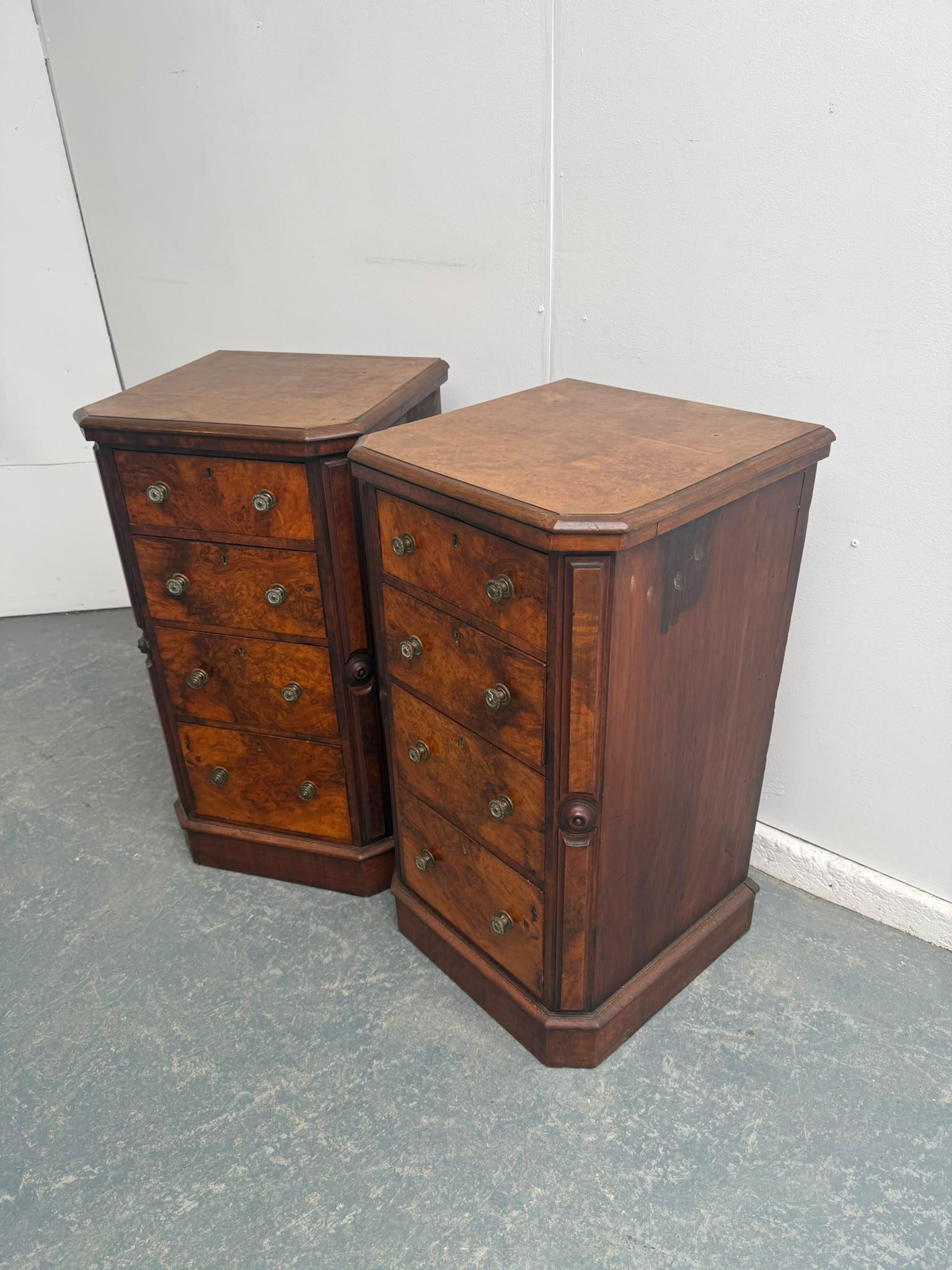 A Cracking Pair of Burr Walnut 4 Drawer Victorian Bedside Cabinets / Side Tables (1 of 11) A Cracking Pair of Burr Walnut 4 Drawer Victorian Bedside Cabinets / Side Tables (1 of 11)