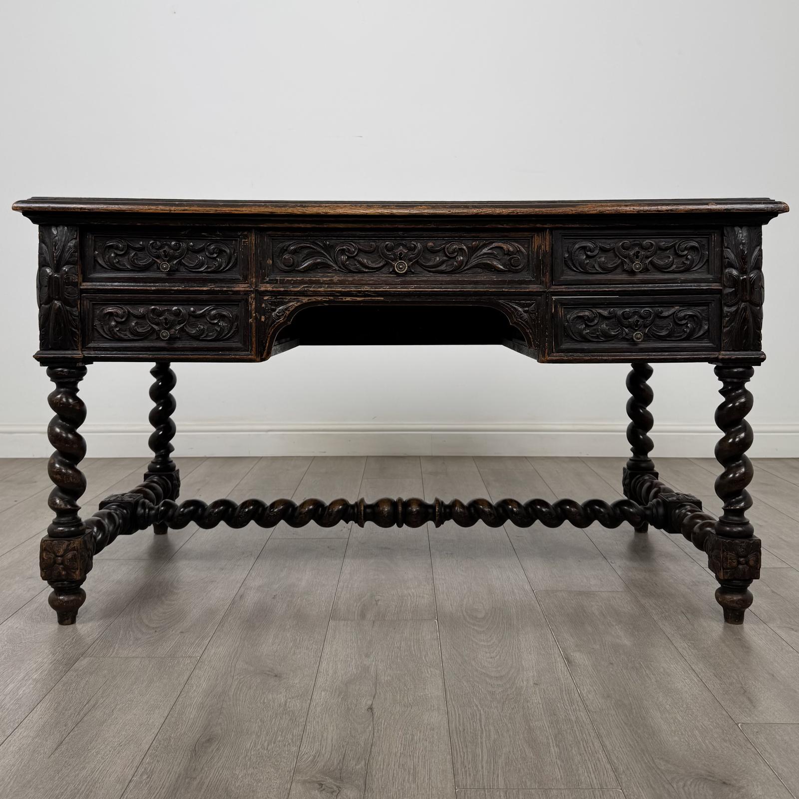 Antique 19th Century Carved Oak Victorian Writing Table (1 of 11) Antique 19th Century Carved Oak Victorian Writing Table (1 of 11)
