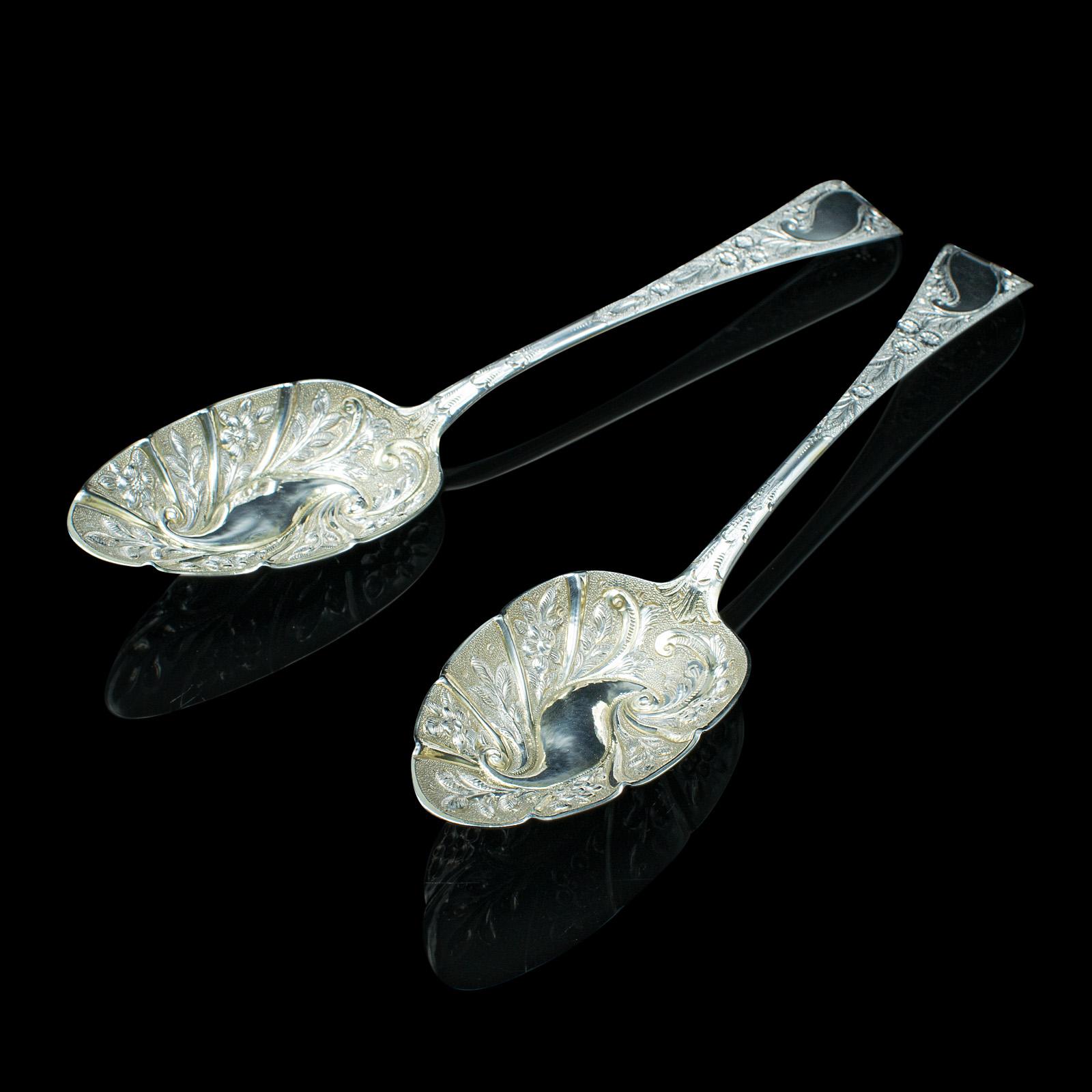 Pair iof Antique Dessert Spoons, English, Silver, Trifle, Hallmarked, Georgian (1 of 11)