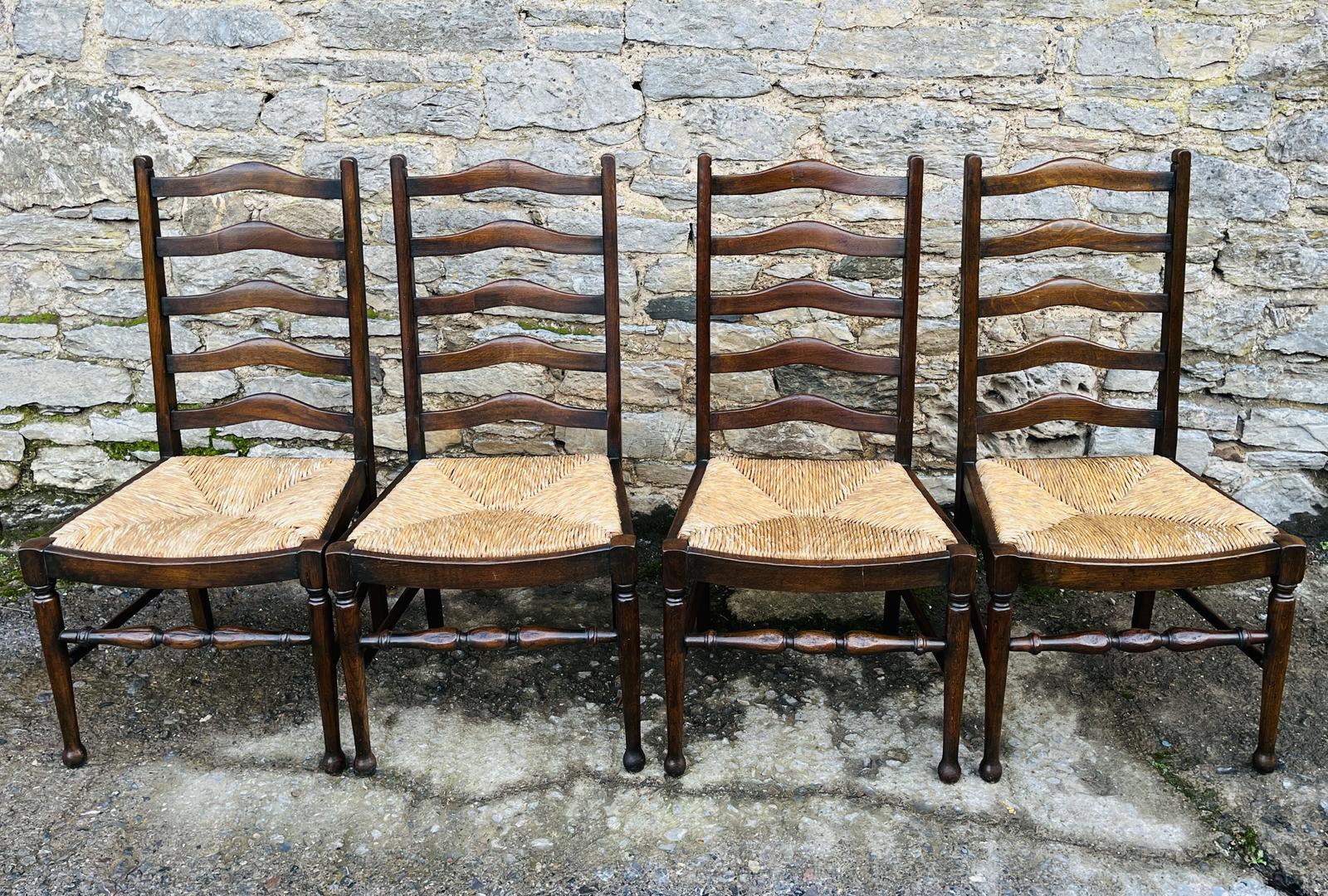Set of 4 Antique Oak Ladderback Dining Chairs (1 of 13) Set of 4 Antique Oak Ladderback Dining Chairs (1 of 13)