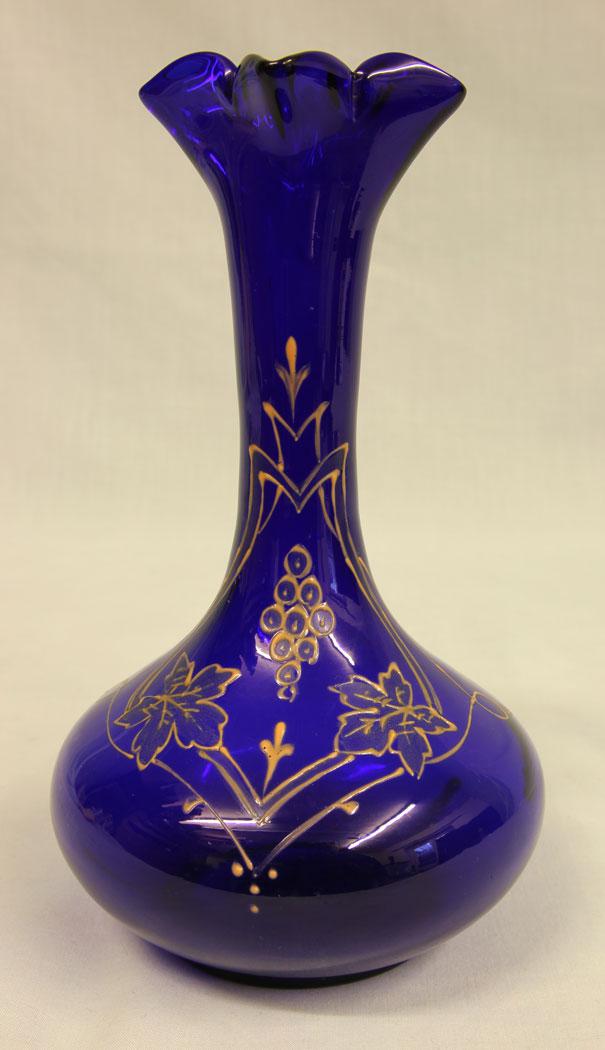Antique Shaped Bristol Blue Decorated Vase (1 of 4)
