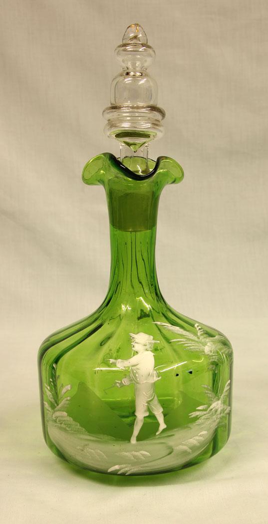 Antique Mary Gregory Green Glass Decanter (1 of 6)