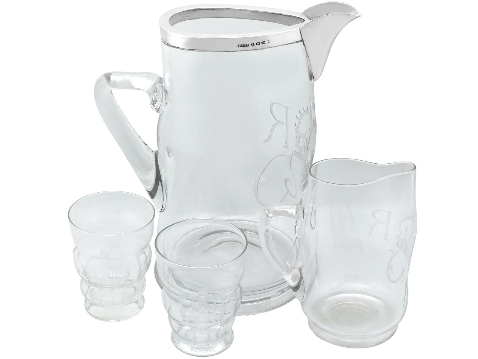 Antique Victorian Sterling Silver & Glass Water Jug with Glass Tumblers (1 of 15)