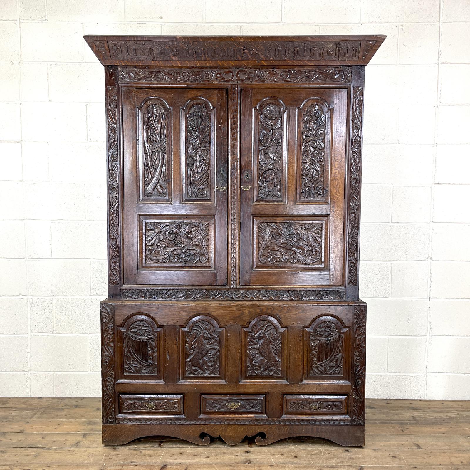 Antique 18th Century Carved Oak Hanging Cupboard (1 of 12) Antique 18th Century Carved Oak Hanging Cupboard (1 of 12)