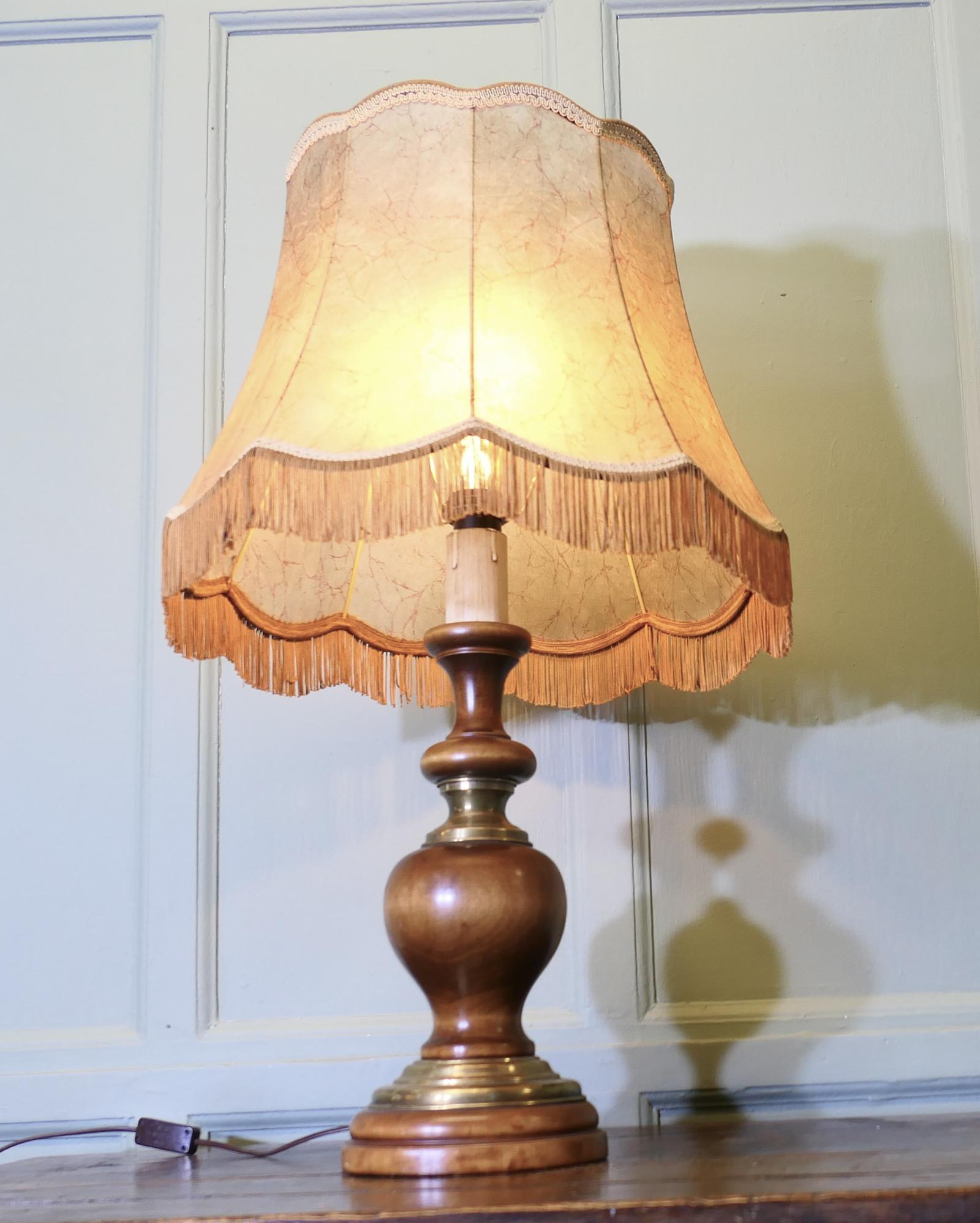Art Deco Turned Walnut and Brass Table Lamp (1 of 6)